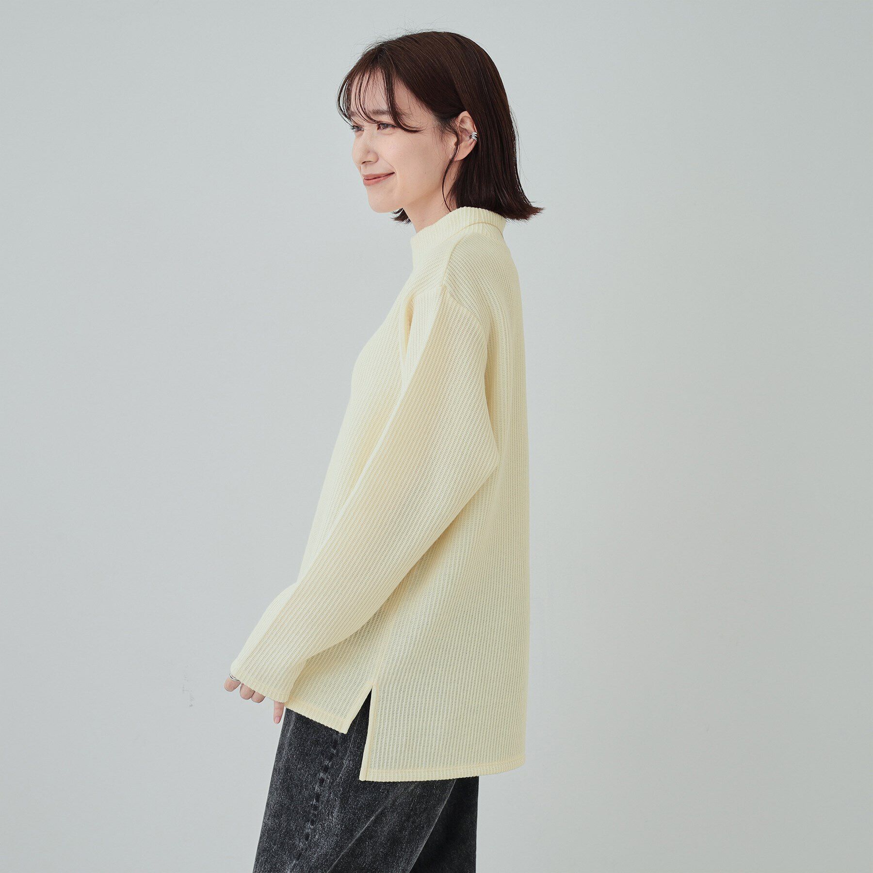 SHOO･LA･RUE「【あったか/S-LL/洗濯機可】裏起毛であったか畦編みハイネックトップス」|Tシャツ・カットソー|