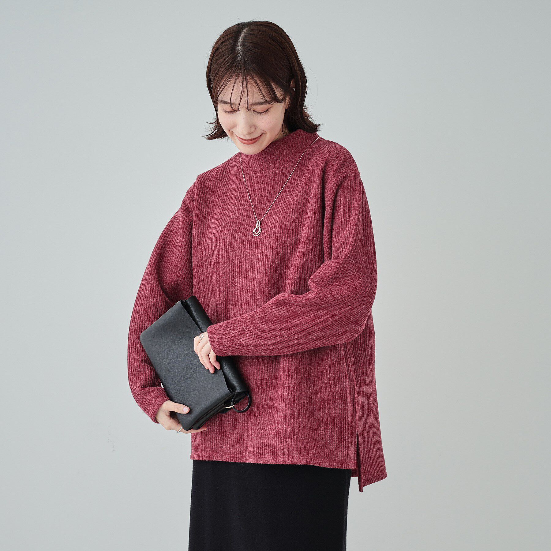 SHOO･LA･RUE「【あったか/S-LL/洗濯機可】裏起毛であったか畦編みハイネックトップス」|Tシャツ・カットソー|