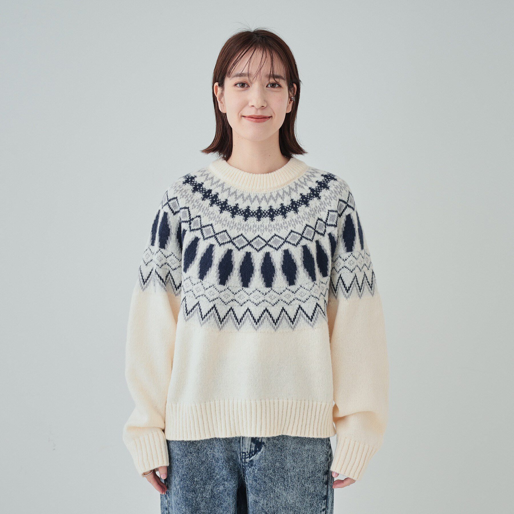 SHOO･LA･RUE「【S-LL】ゆるっと大人レトロなノスタルジック求心柄ニット」|ニット・セーター|