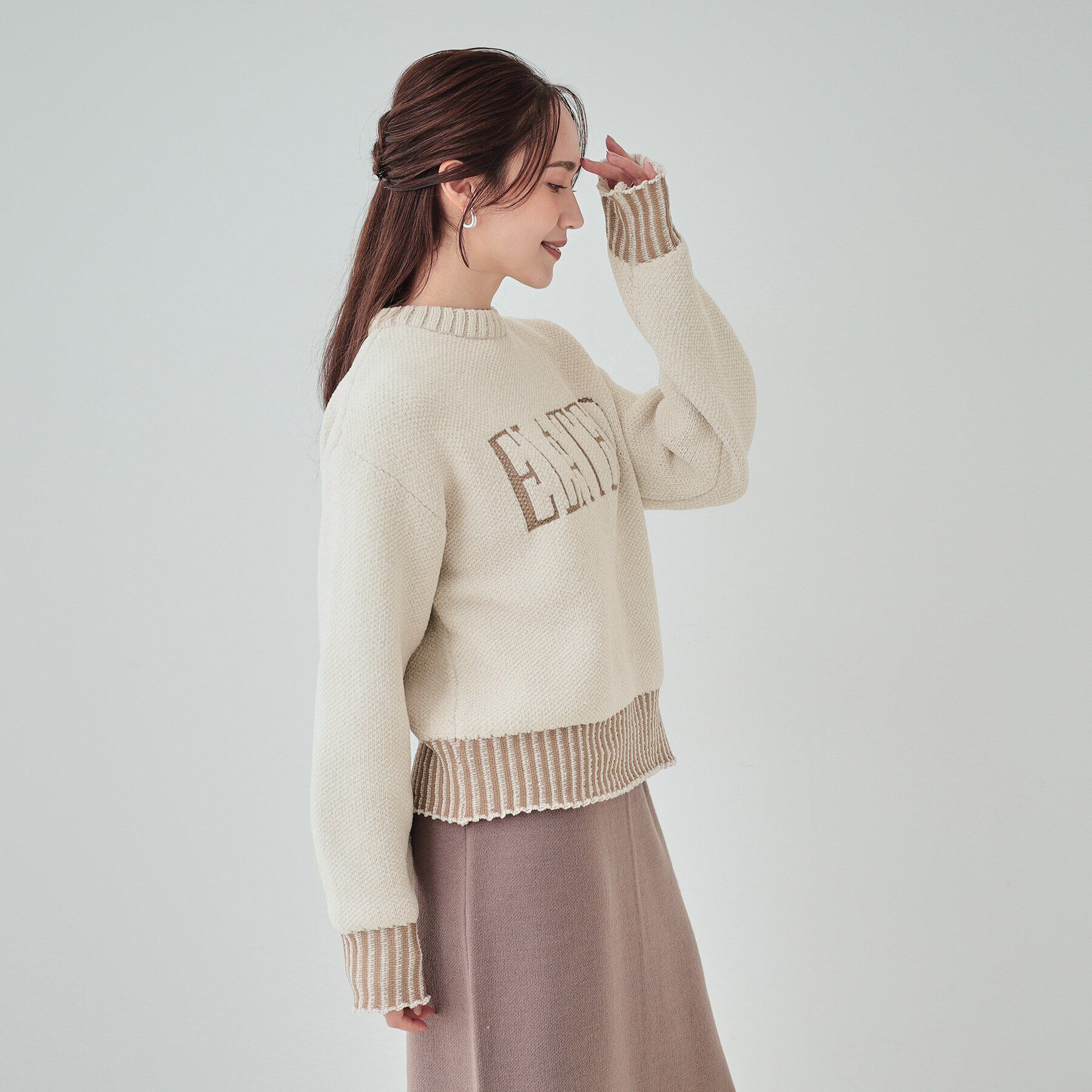 SHOO･LA･RUE「【S-LL】もちもち感がたまらない モールロゴリブ切替ニット」|ニット・セーター|