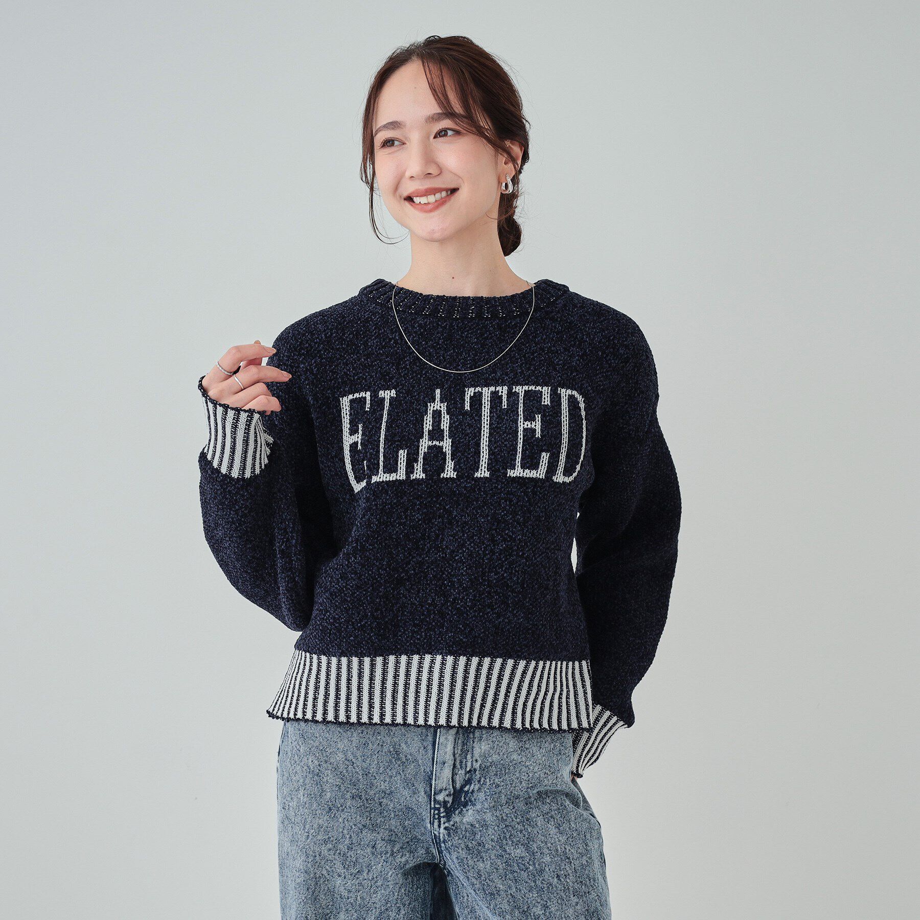 SHOO･LA･RUE「【S-LL】もちもち感がたまらない モールロゴリブ切替ニット」|ニット・セーター|