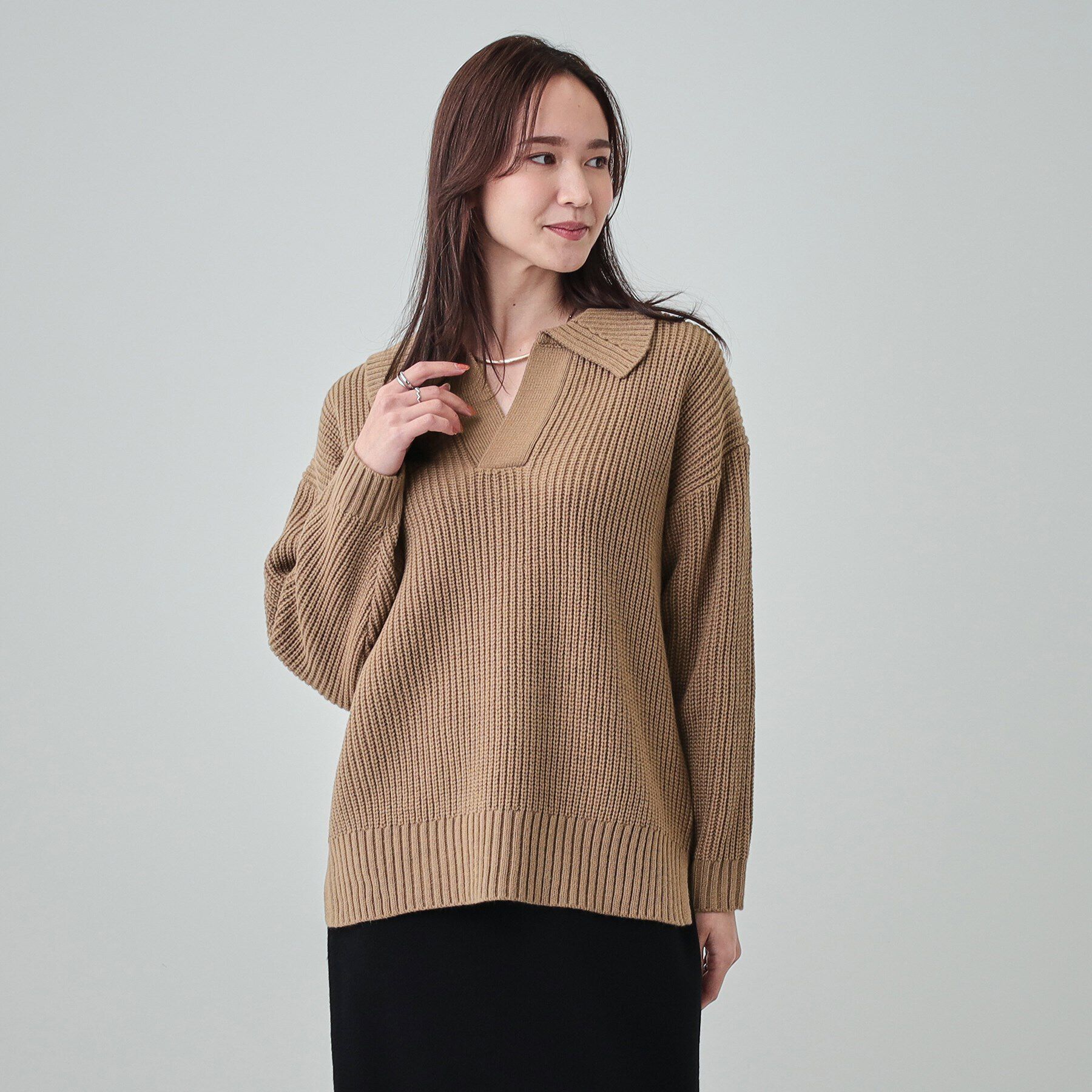 SHOO･LA･RUE「【S-LL】襟付きでこなれる 畦編みゆるニット」|ニット・セーター|