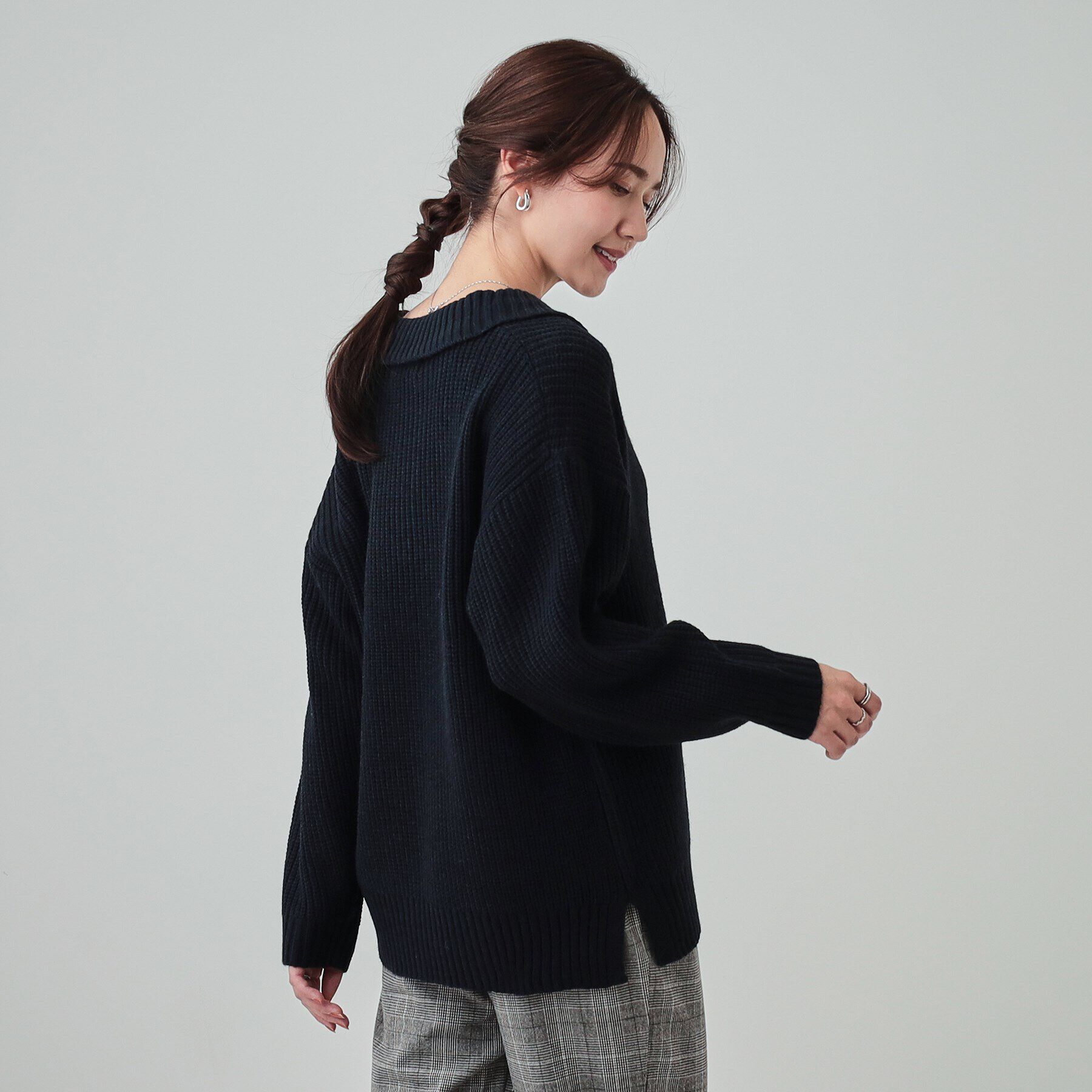SHOO･LA･RUE「【S-LL】襟付きでこなれる 畦編みゆるニット」|ニット・セーター|