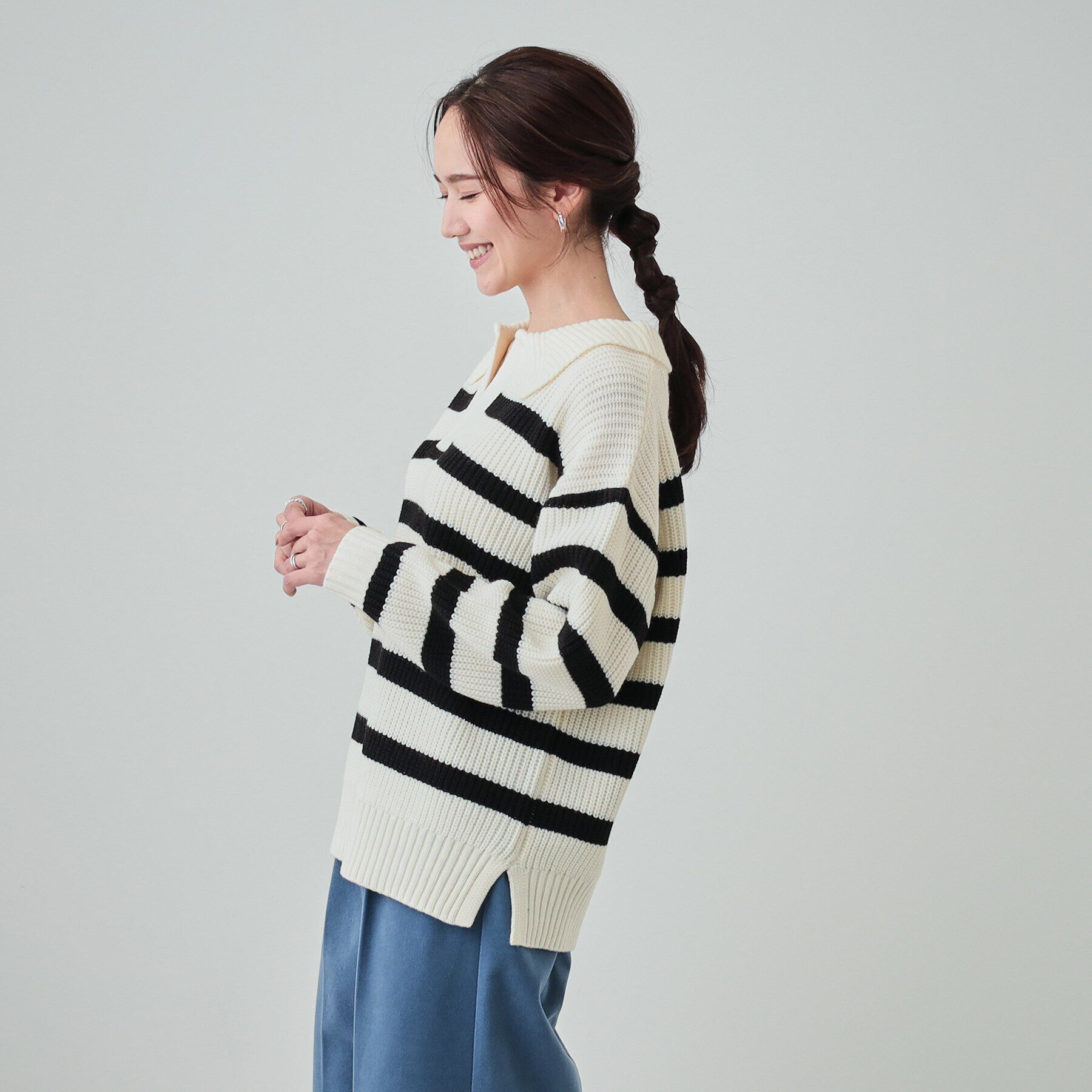 SHOO･LA･RUE「【S-LL】襟付きでこなれる 畦編みゆるニット」|ニット・セーター|