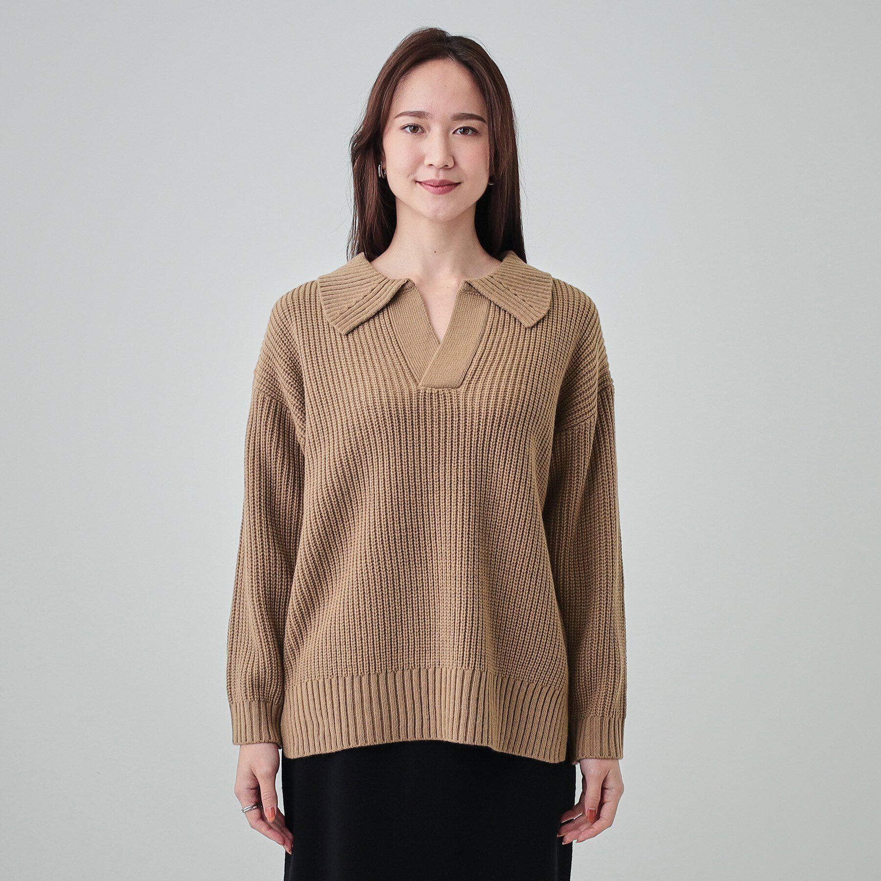 SHOO･LA･RUE「【S-LL】襟付きでこなれる 畦編みゆるニット」|ニット・セーター|