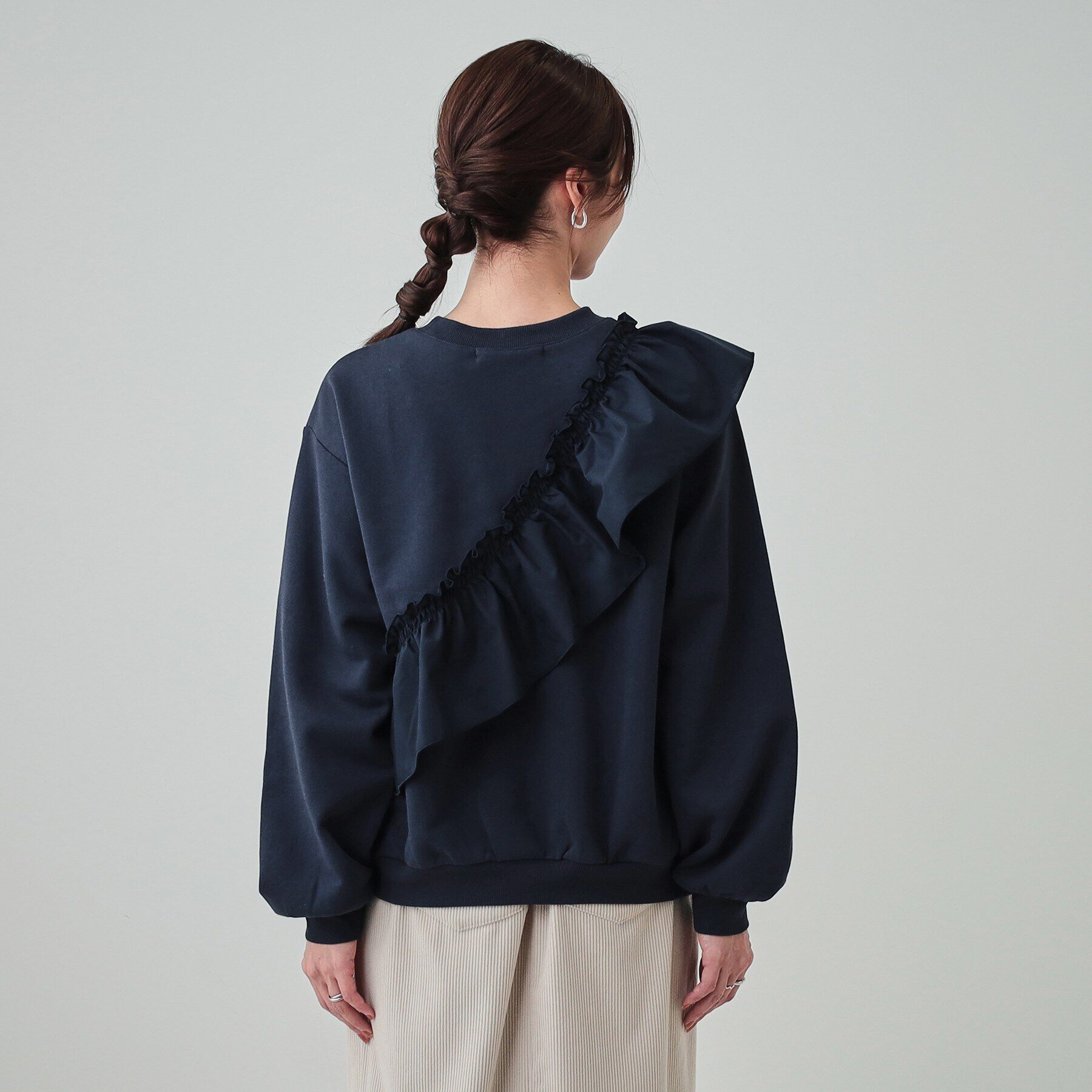 SHOO･LA･RUE「【S-LL】アシメフリル裏起毛スウェット」|パーカー|