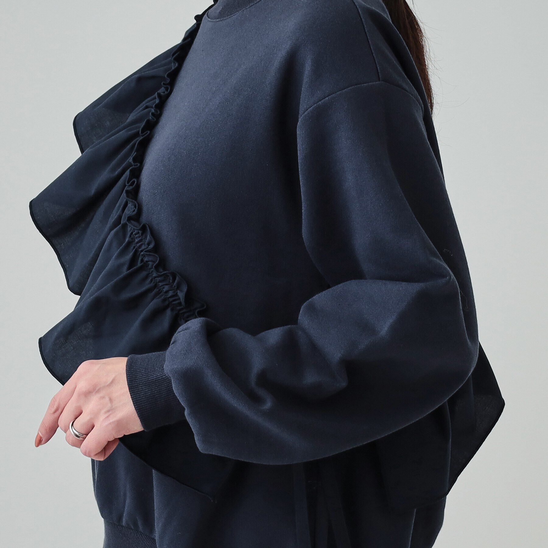 SHOO･LA･RUE「【S-LL】アシメフリル裏起毛スウェット」|パーカー|