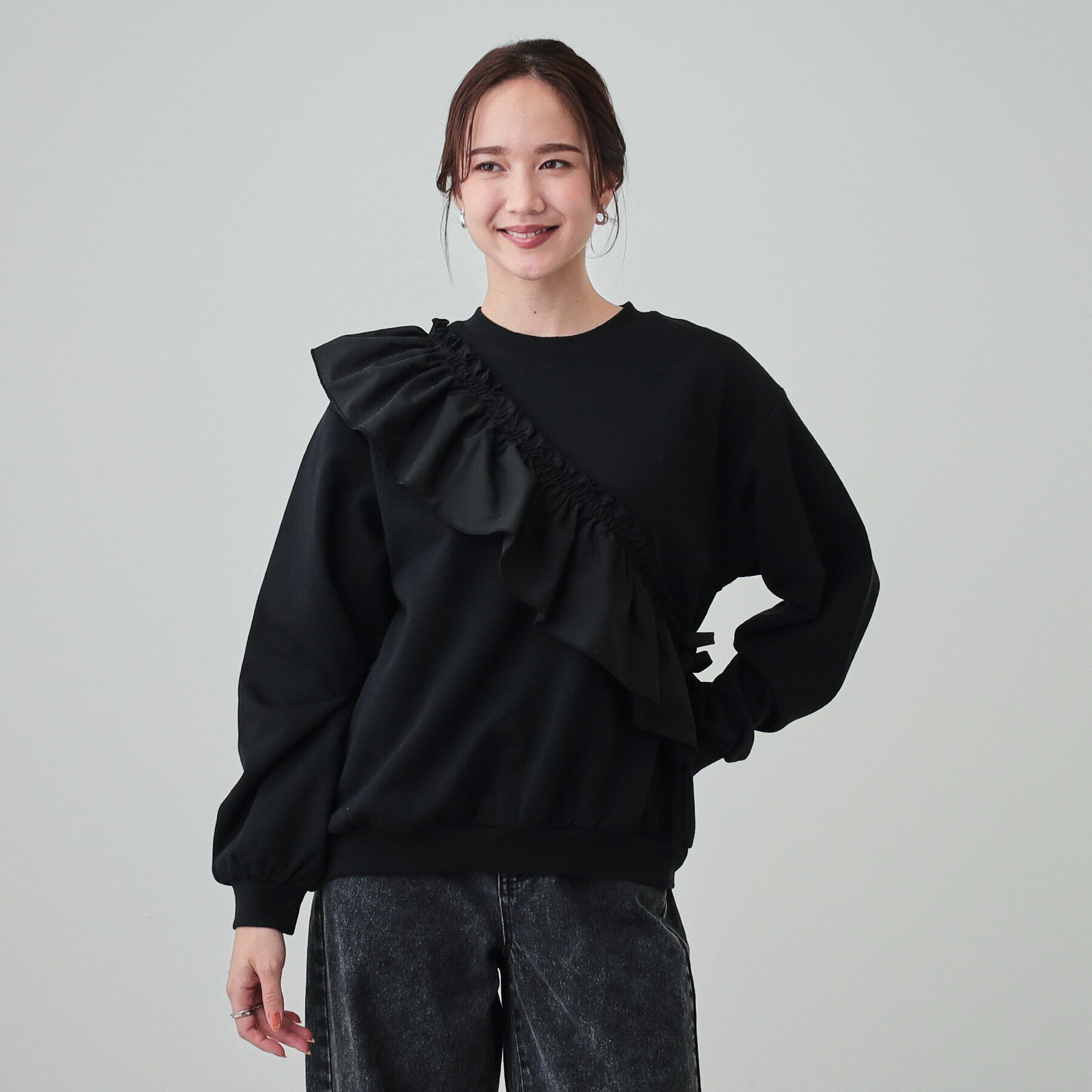 SHOO･LA･RUE「【S-LL】アシメフリル裏起毛スウェット」|パーカー|