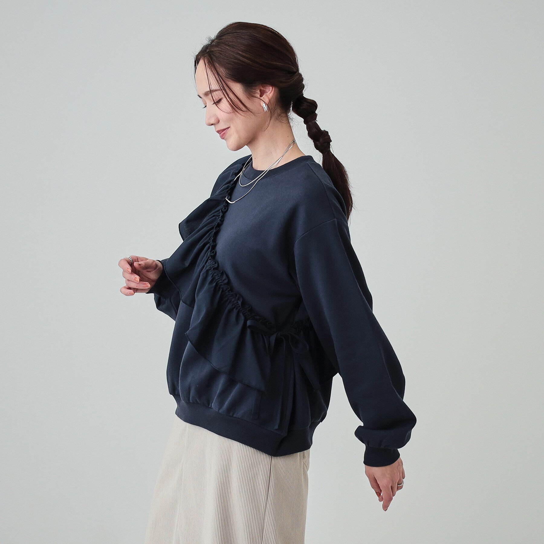 SHOO･LA･RUE「【S-LL】アシメフリル裏起毛スウェット」|パーカー|