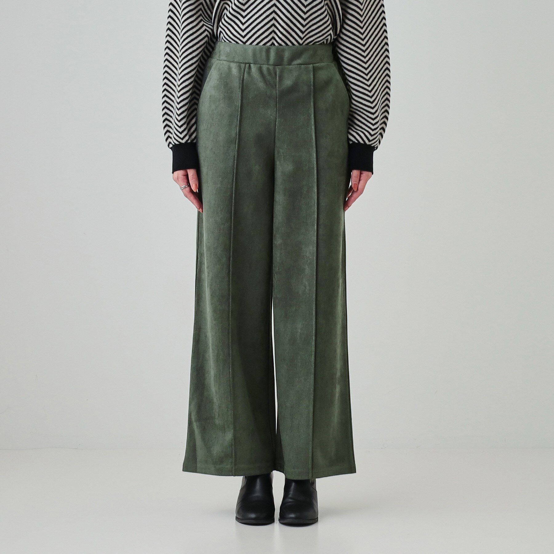 SHOO･LA･RUE「【S-LL】脚をすっきりきれいに魅せる スエード調 ピンタックワイドパンツ」|その他|