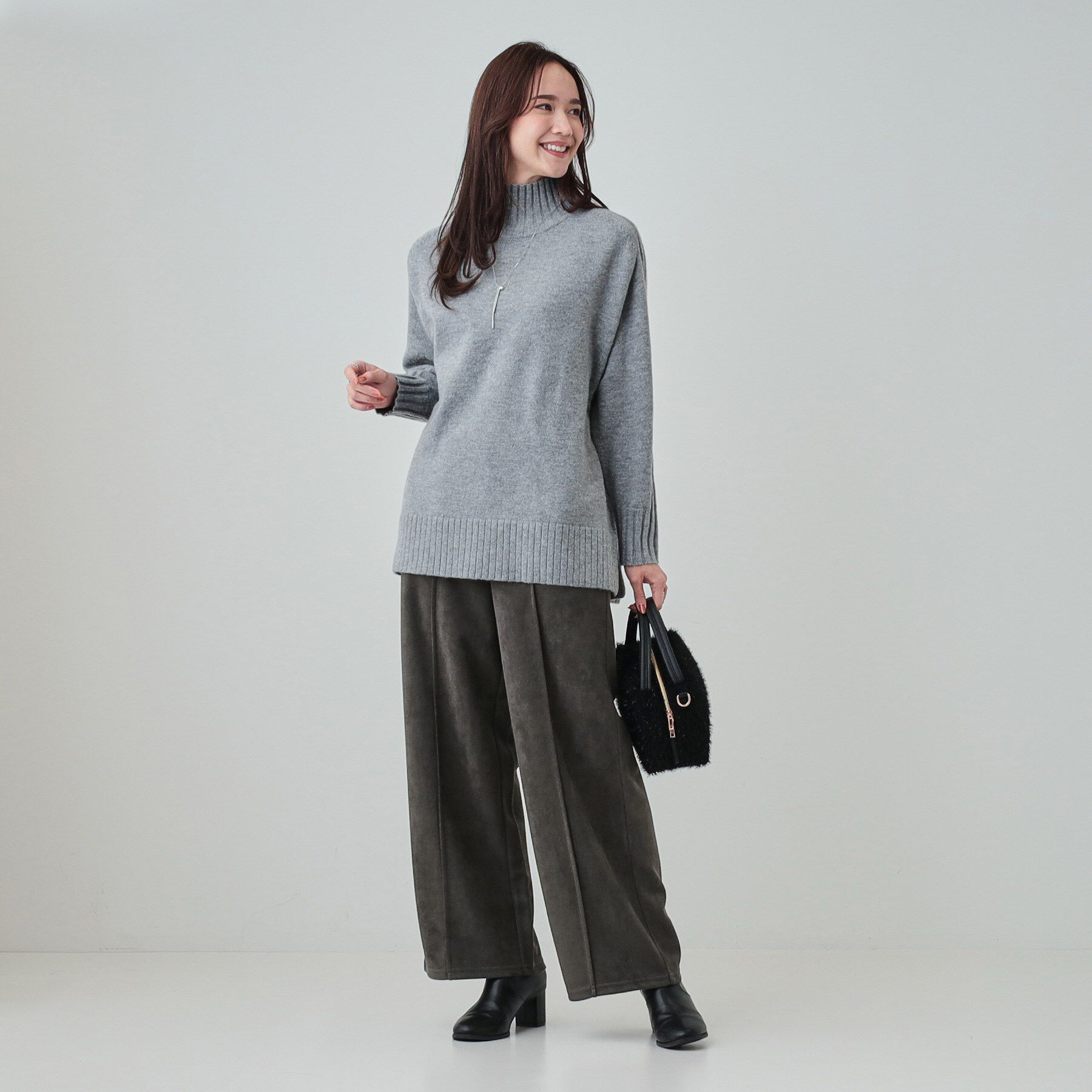 SHOO･LA･RUE「【S-LL】脚をすっきりきれいに魅せる スエード調 ピンタックワイドパンツ」|その他|