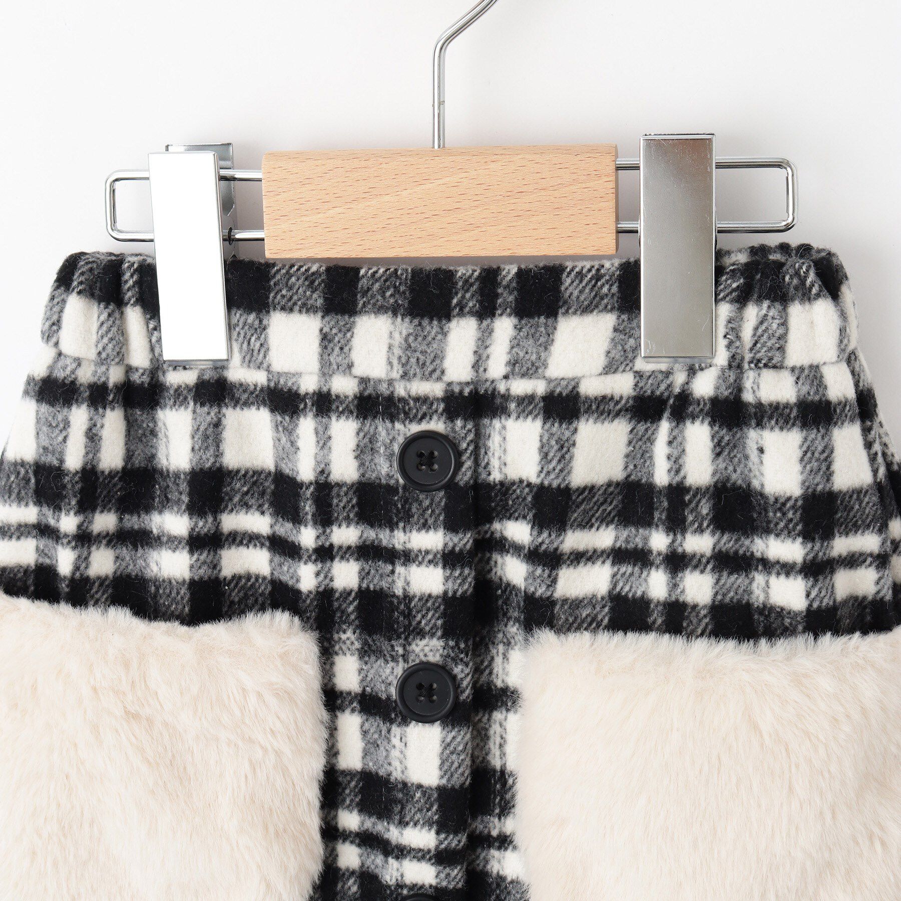 SHOO･LA･RUE「【110-140cm】ファーポケットチェック台形スカート」|スカート|