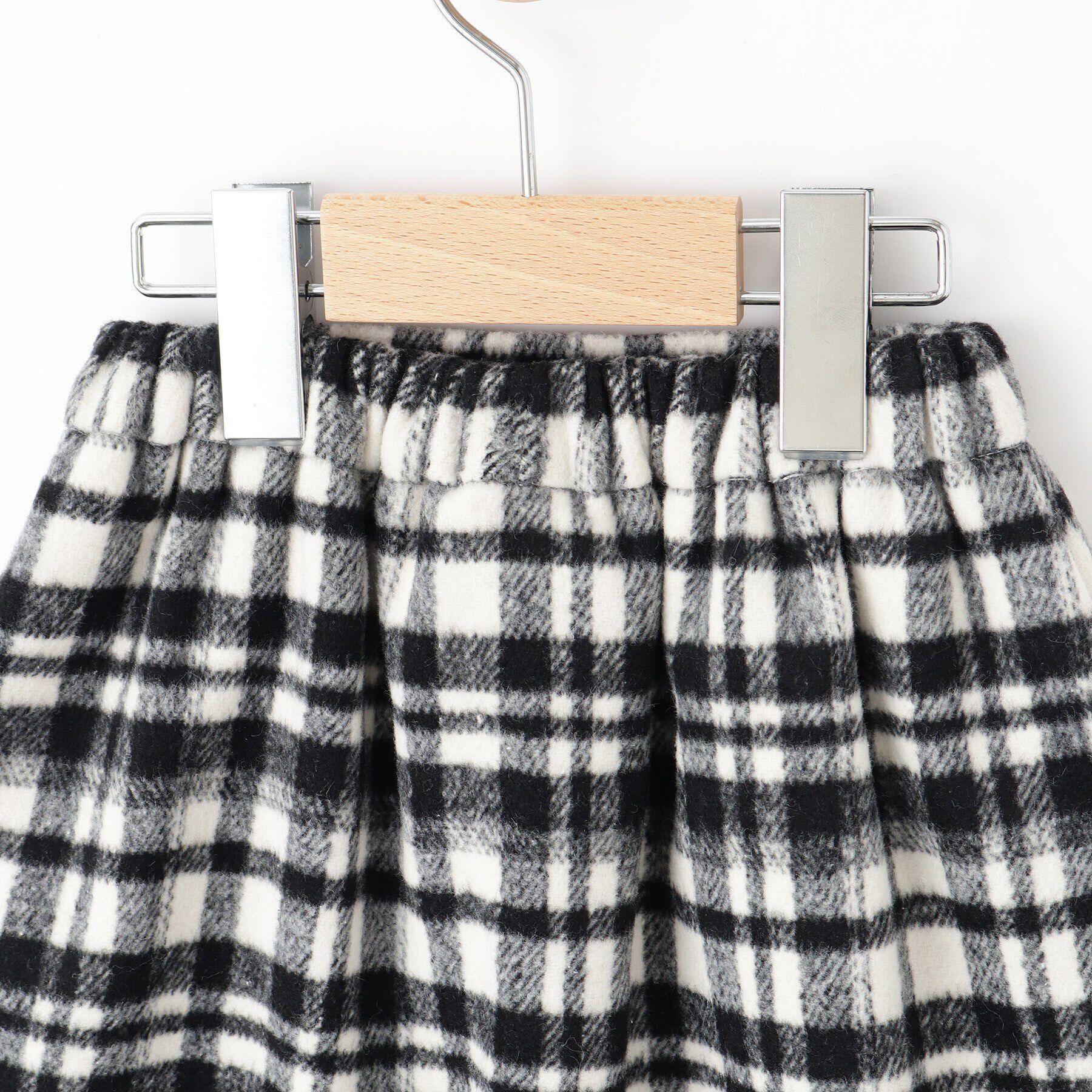 SHOO･LA･RUE「【110-140cm】ファーポケットチェック台形スカート」|スカート|