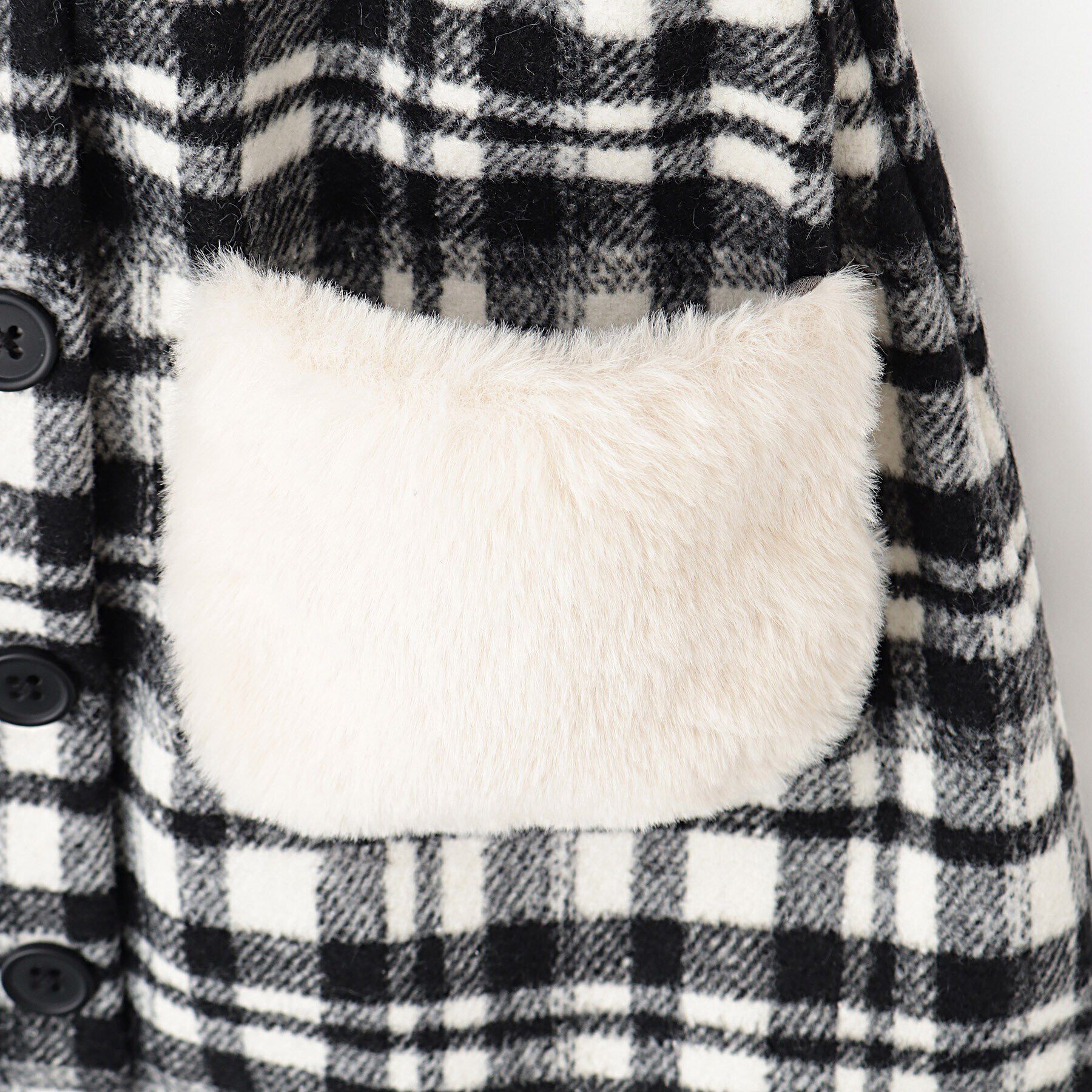 SHOO･LA･RUE「【110-140cm】ファーポケットチェック台形スカート」|スカート|