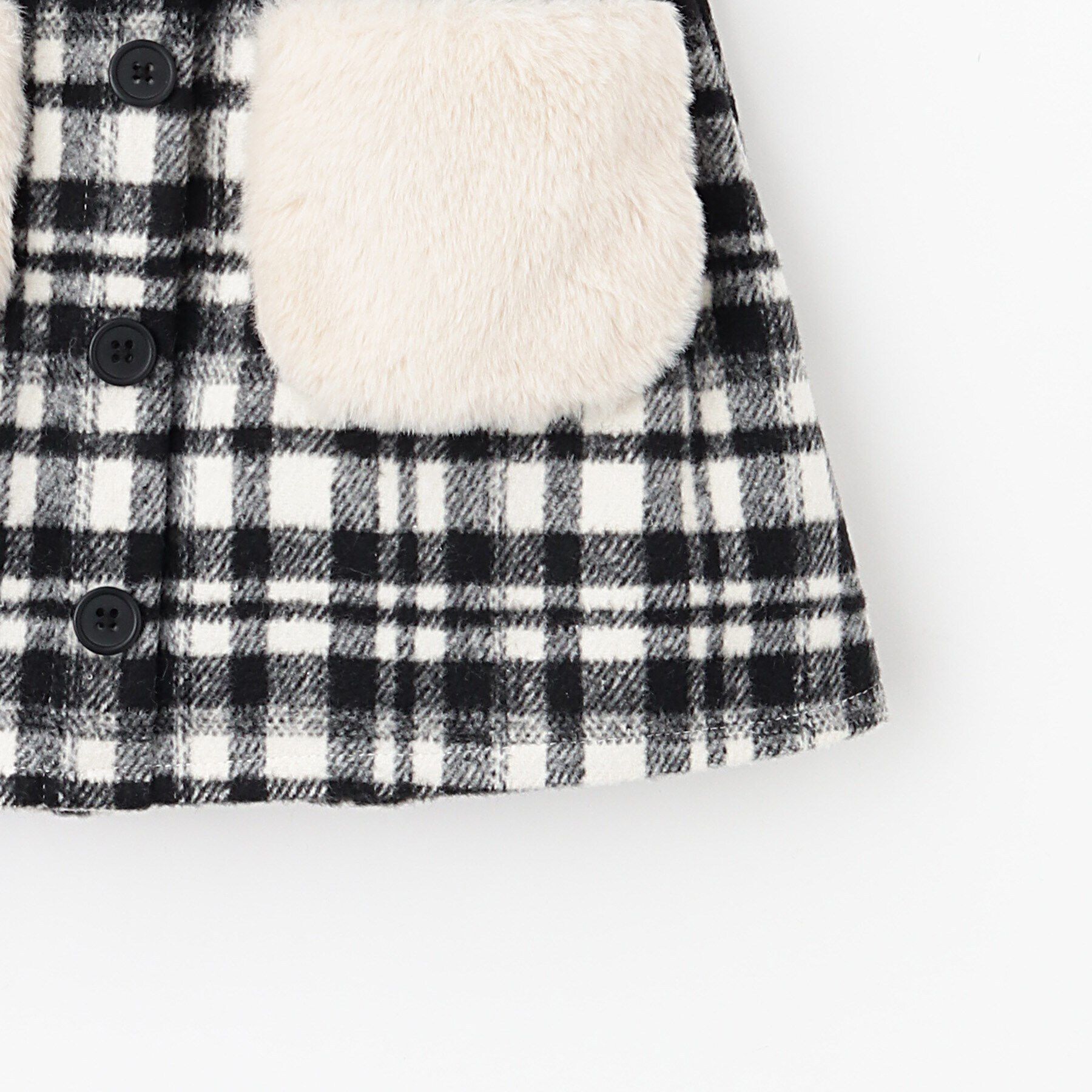 SHOO･LA･RUE「【110-140cm】ファーポケットチェック台形スカート」|スカート|