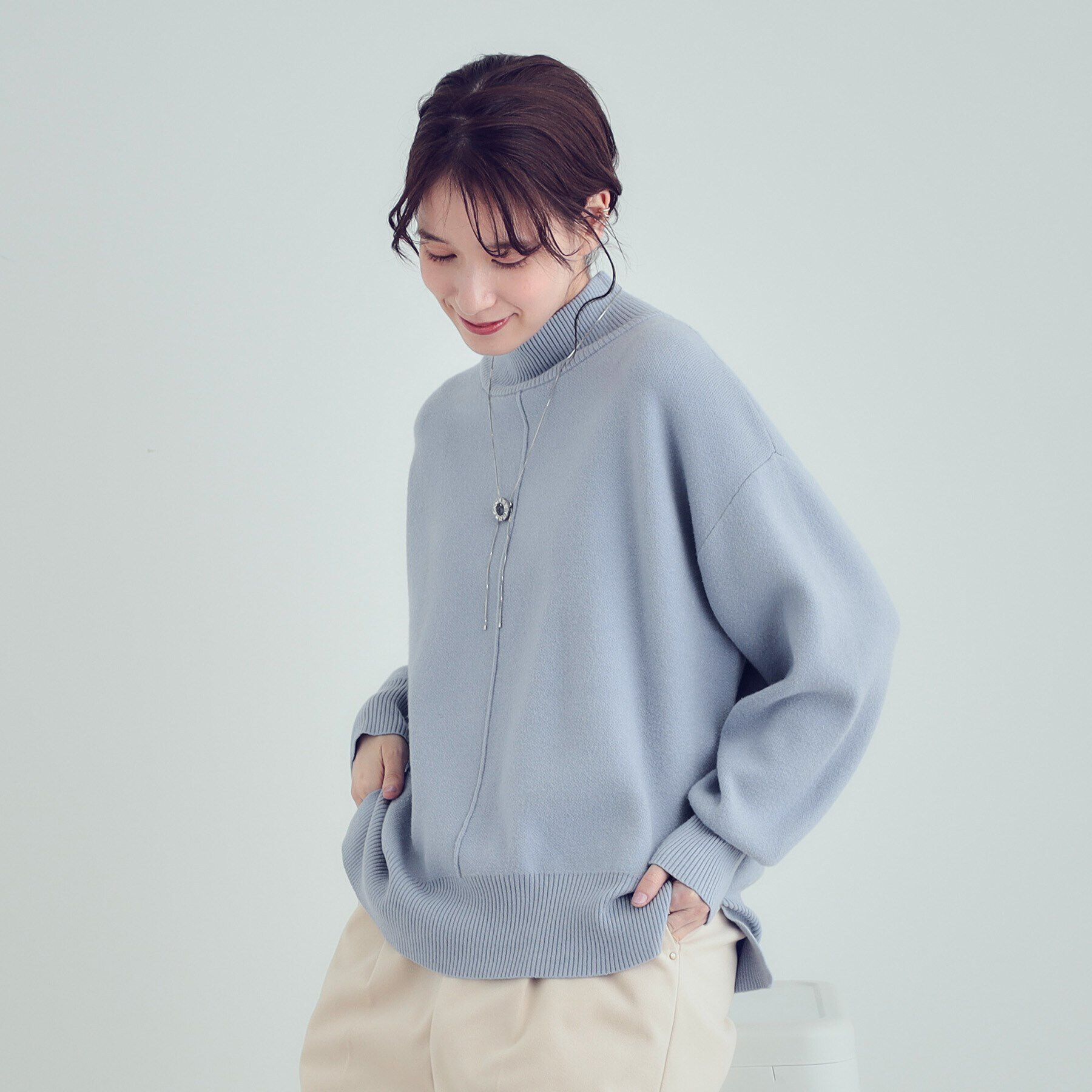 SHOO･LA･RUE「【洗える/ちくちくしにくい/静電気軽減】スウェットライク ハイネックニット」|ニット・セーター|