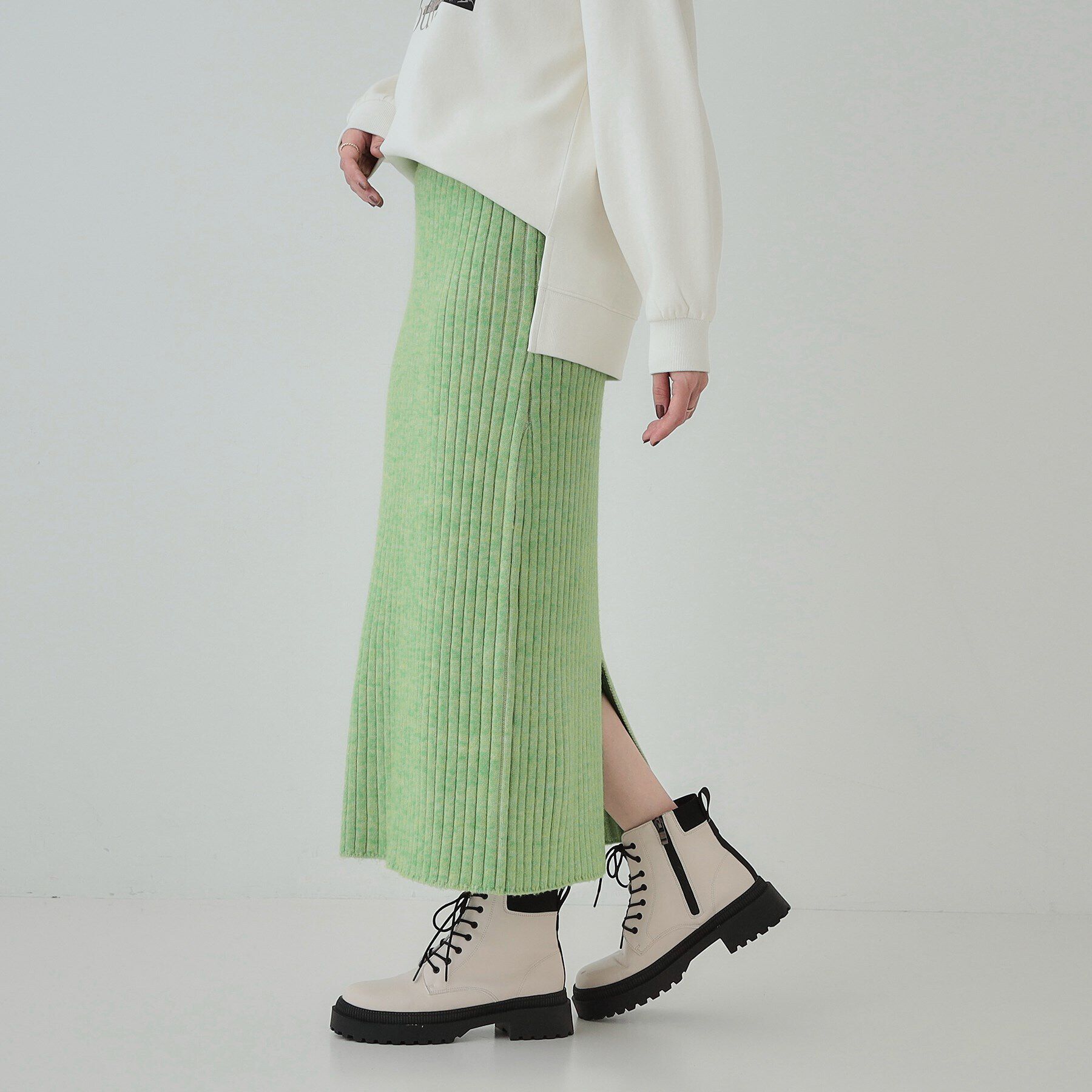 SHOO･LA･RUE「【セットアップ可】リブ編みの縦ラインですっきり見え ニットナロースカート」|スカート|