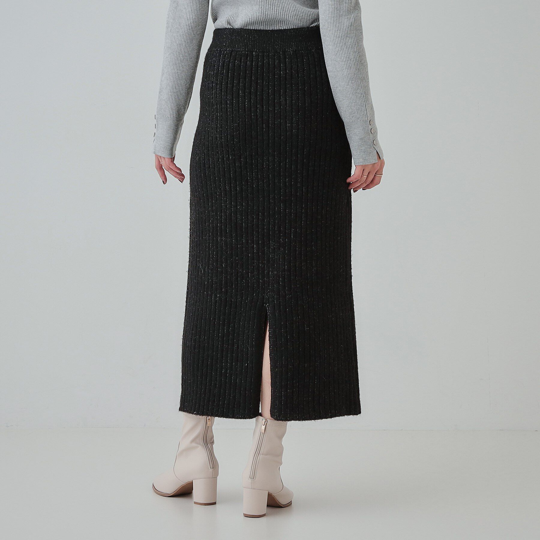 SHOO･LA･RUE「【セットアップ可】リブ編みの縦ラインですっきり見え ニットナロースカート」|スカート|
