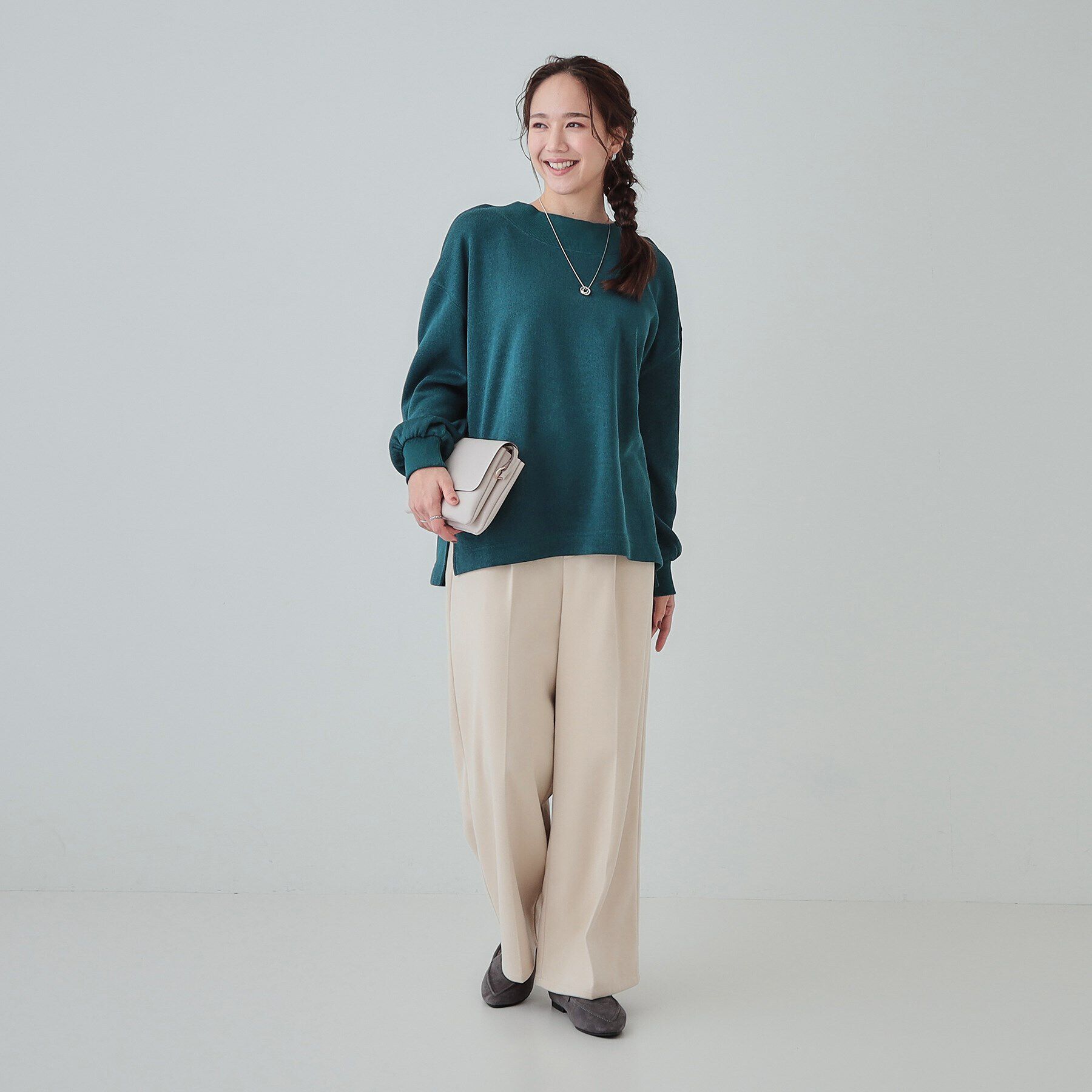 SHOO･LA･RUE「【S-LL】大人カジュアルに オフネックニットソー」|Tシャツ・カットソー|