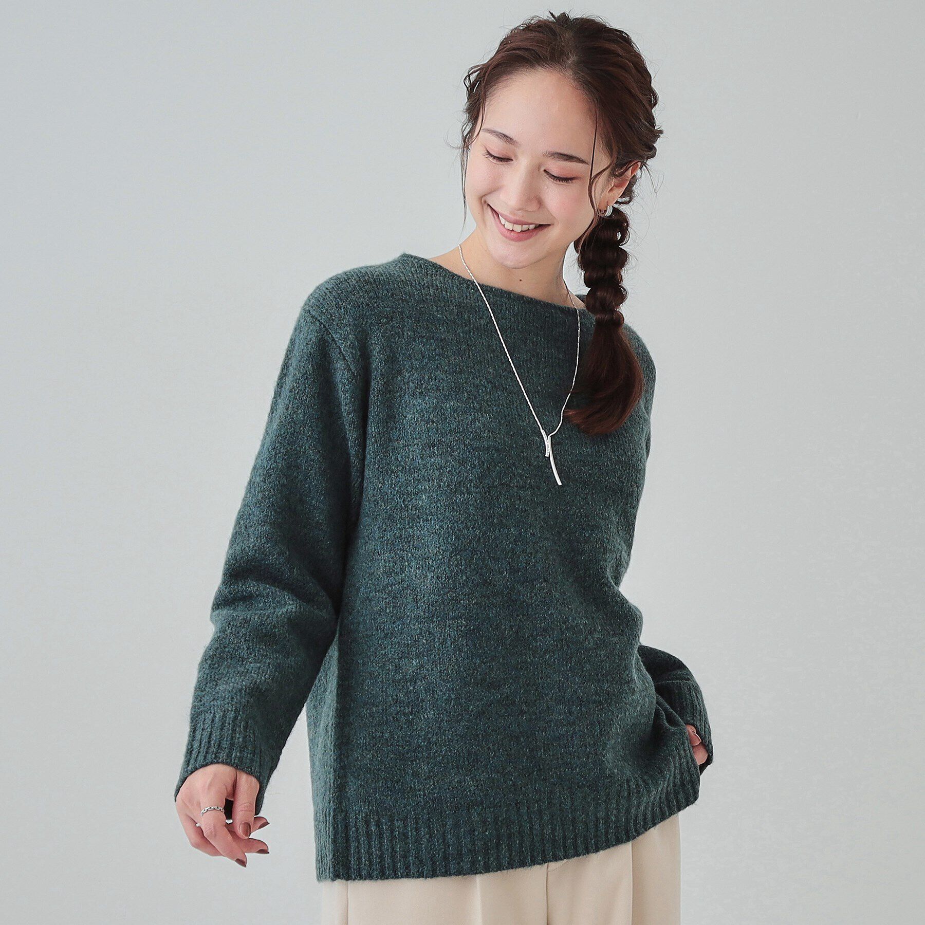 SHOO･LA･RUE「【S-LL/前後2WAY】カジュアルでもフェミニンでも バックリボンニット+ロンT」|ニット・セーター|ブルーグリーン(09