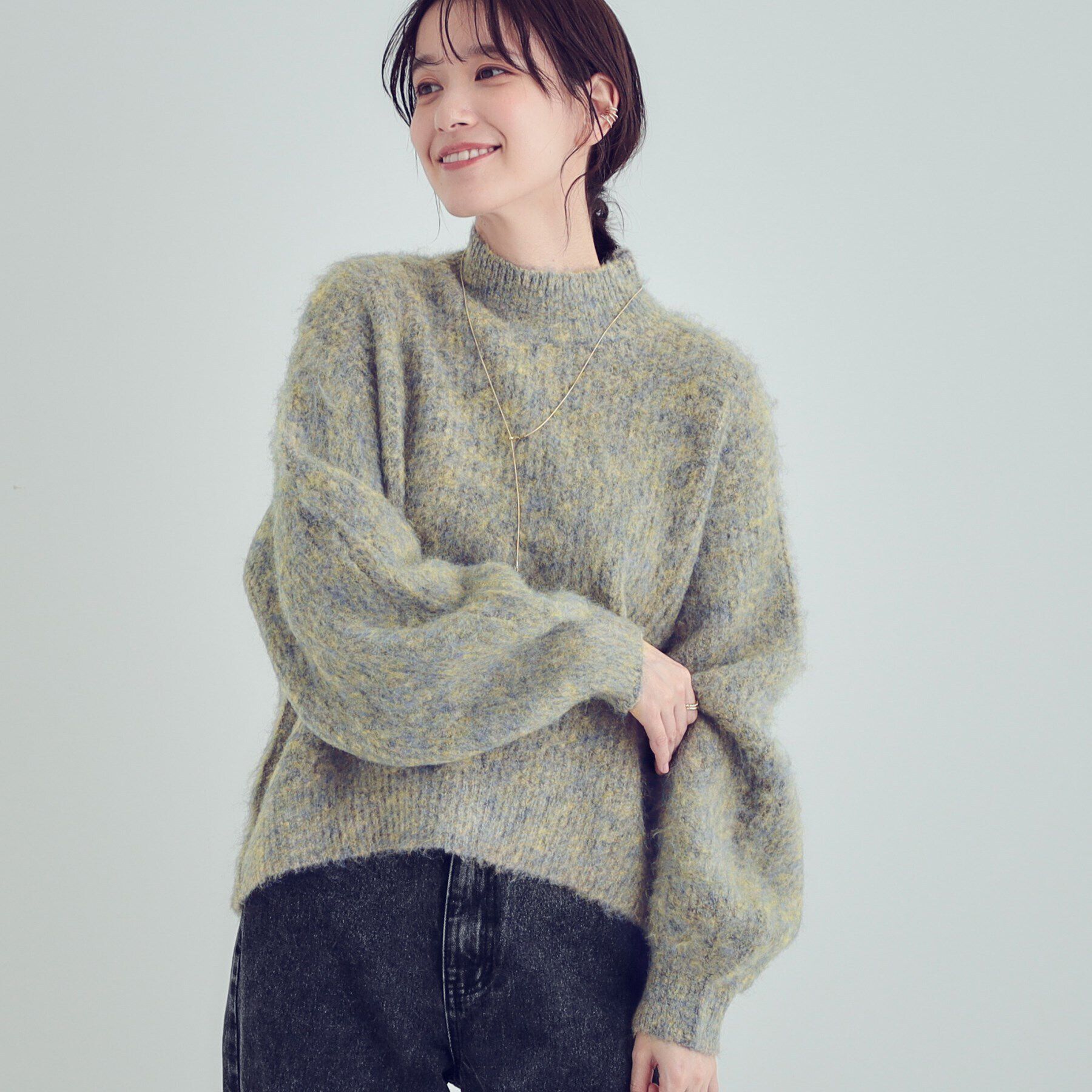 SHOO･LA･RUE「【S-LL/体型カバー】ふわふわMIXハイネックニット」|ニット・セーター|グレー(012)