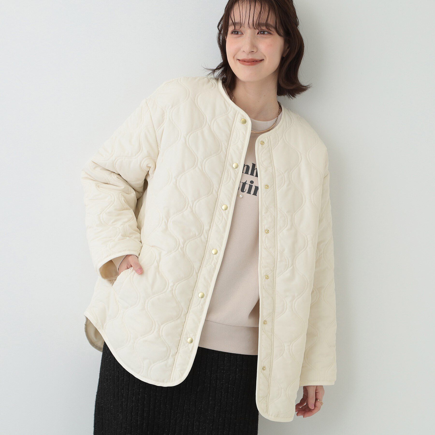 SHOO･LA･RUE「【S-LL/撥水】さっと羽織れる 大人が着たい キルトジャケット」|ブルゾン・スタジャン|アイボリー(004)