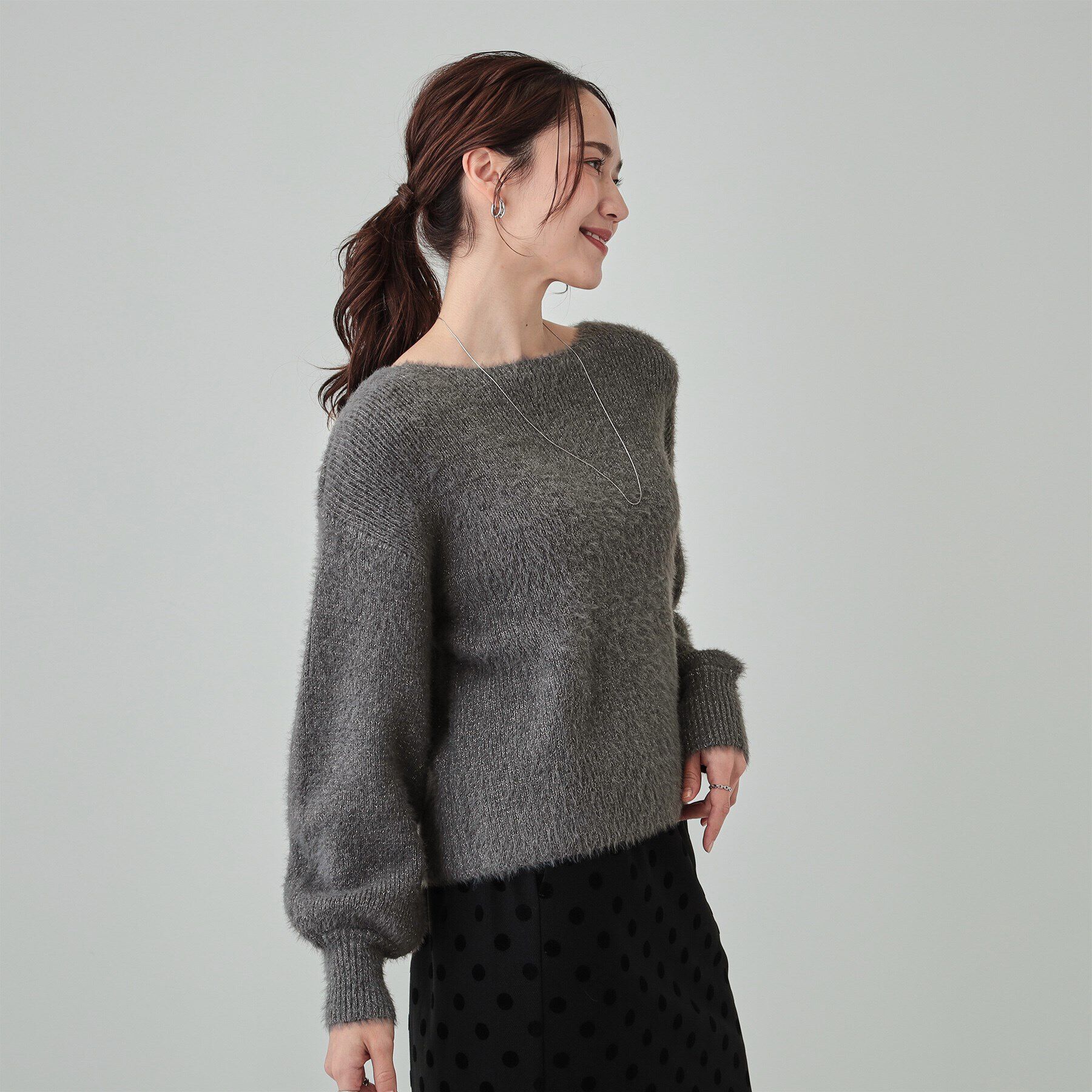 SHOO･LA･RUE「【S-LL】大人上品な ラメフェザー ボートネックニット」|ニット・セーター|