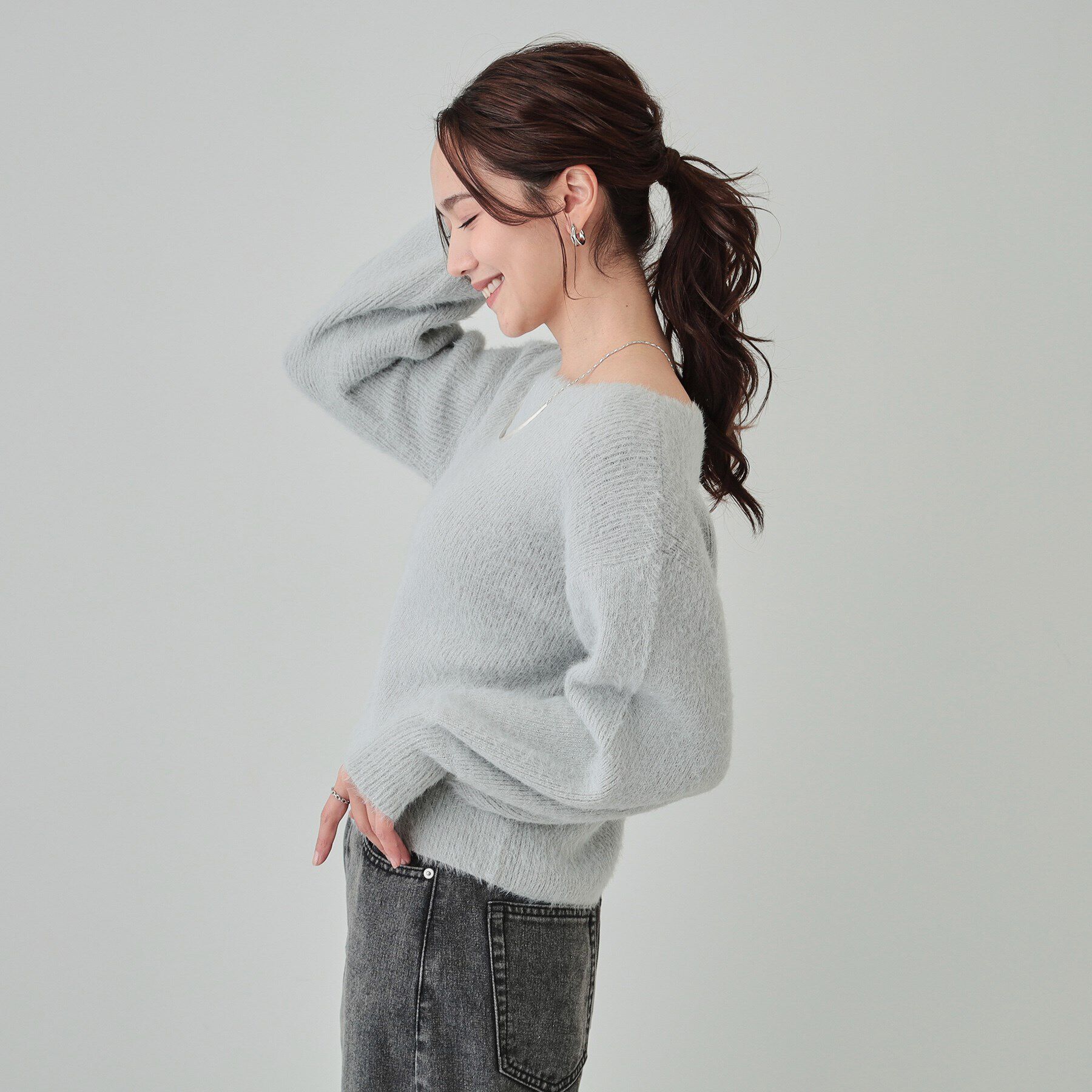 SHOO･LA･RUE「【S-LL】大人上品な ラメフェザー ボートネックニット」|ニット・セーター|