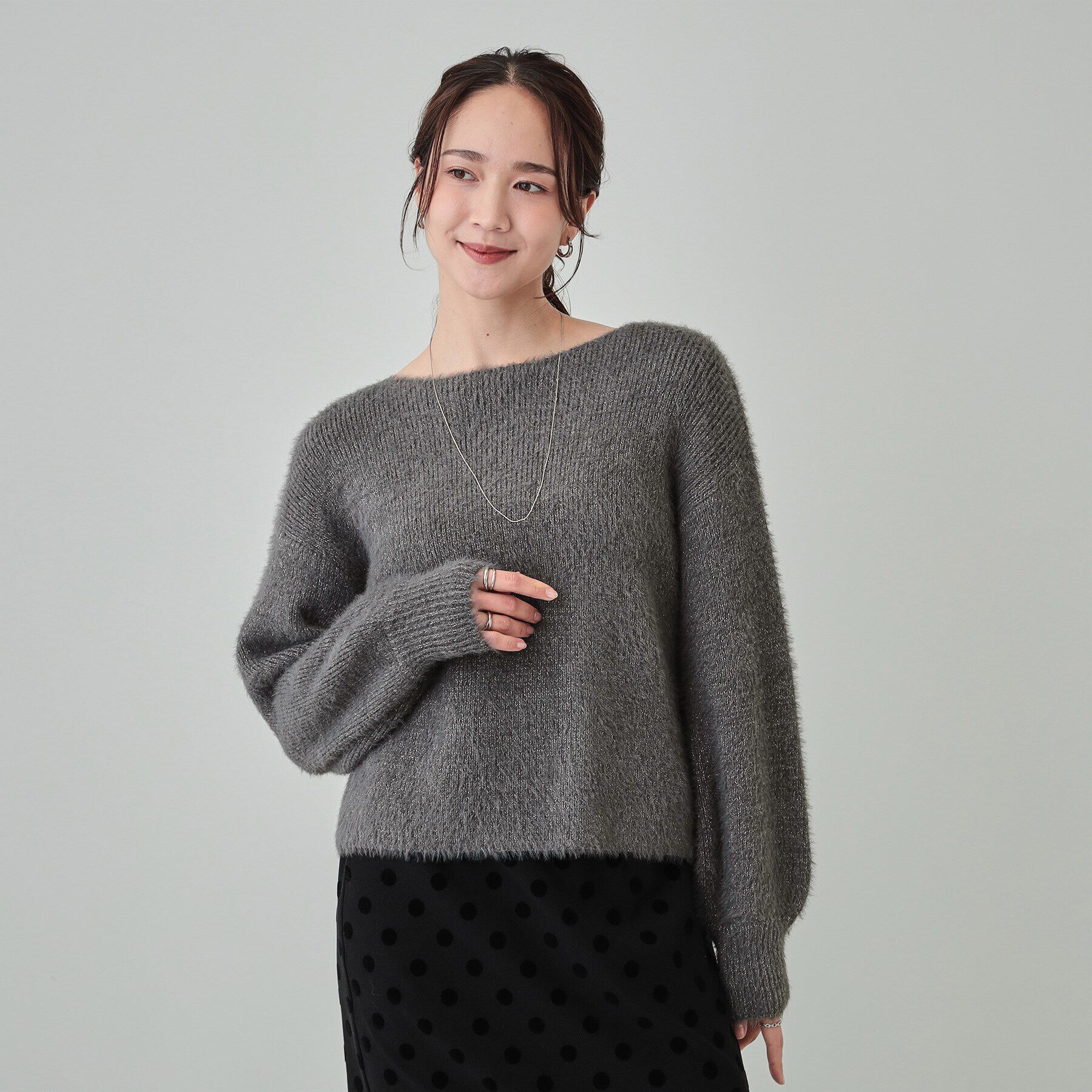 SHOO･LA･RUE「【S-LL】大人上品な ラメフェザー ボートネックニット」|ニット・セーター|