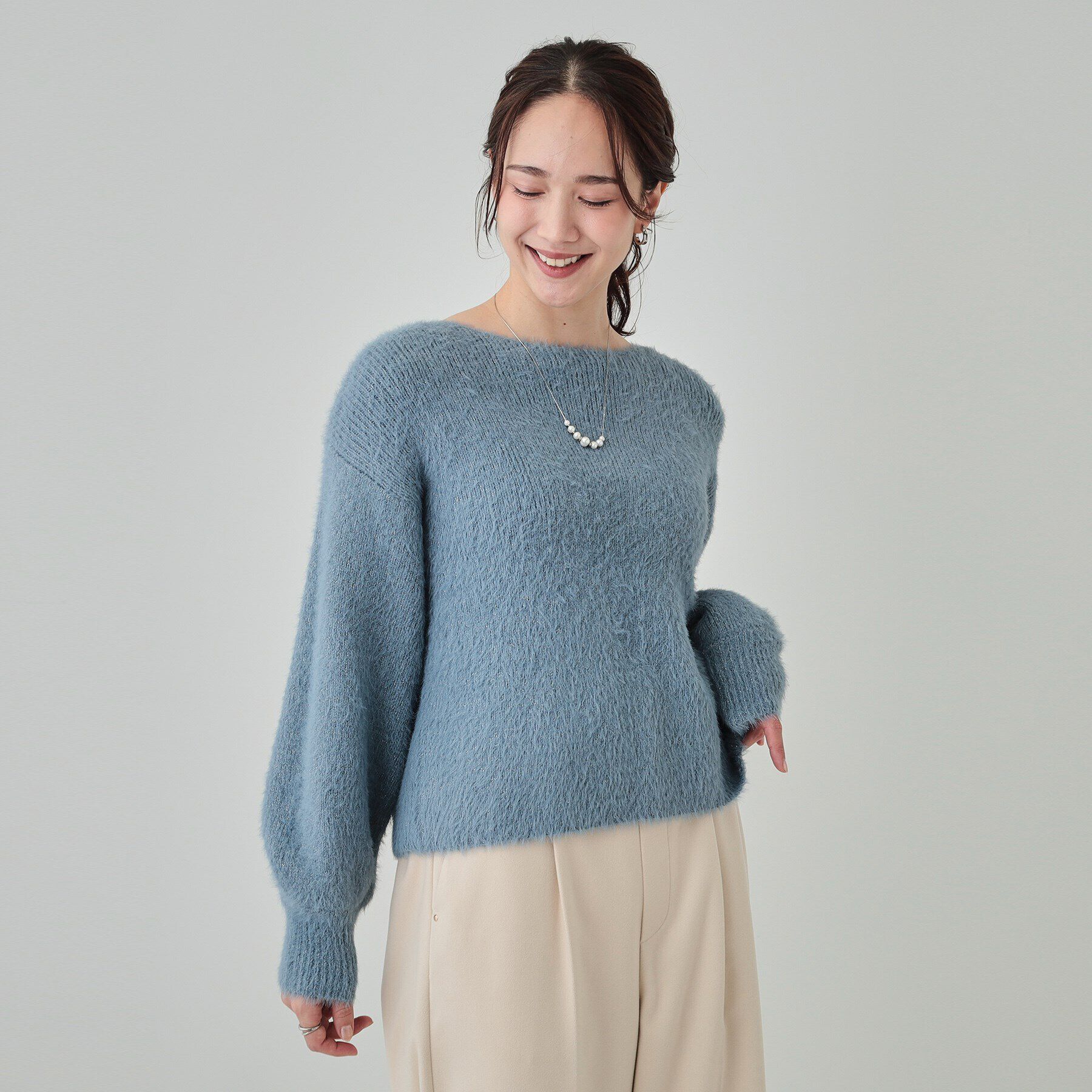 SHOO･LA･RUE「【S-LL】大人上品な ラメフェザー ボートネックニット」|ニット・セーター|