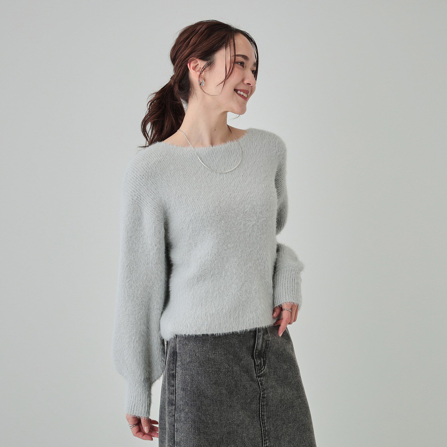 SHOO･LA･RUE「【S-LL】大人上品な ラメフェザー ボートネックニット」|ニット・セーター|