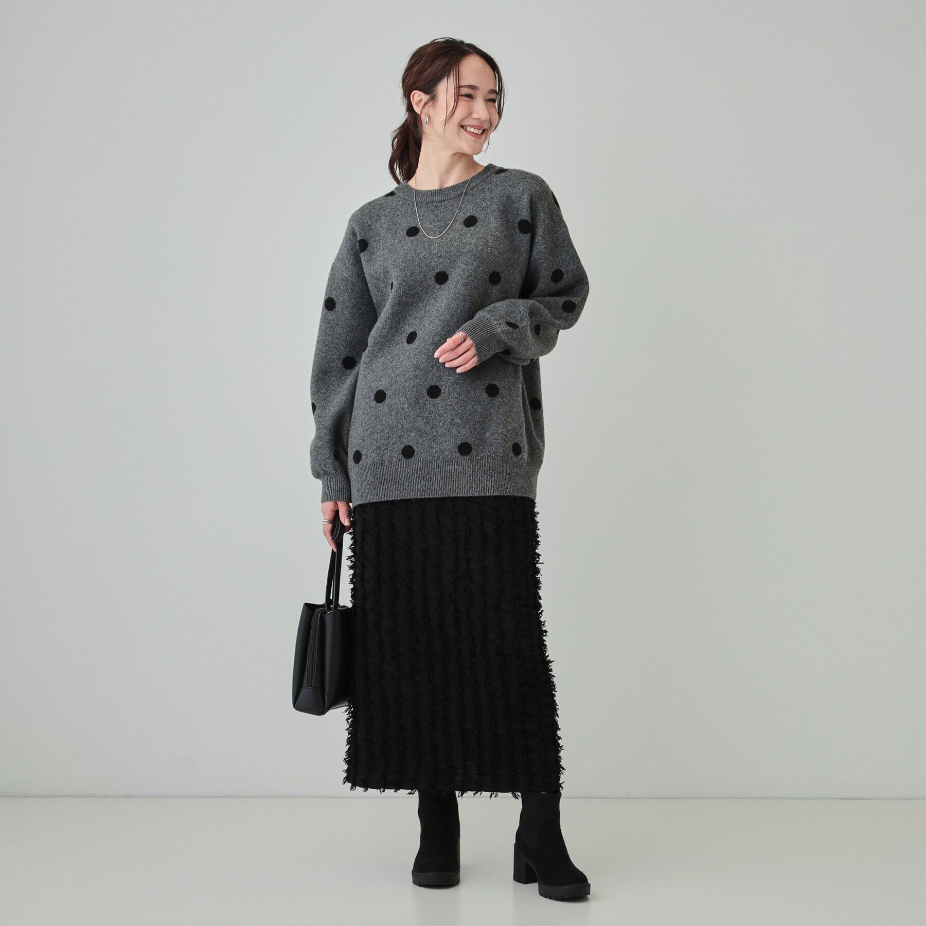 SHOO･LA･RUE「【洗える/S-LL】 ドット柄が目を惹く ゆったりジャカードニット」|ニット・セーター|