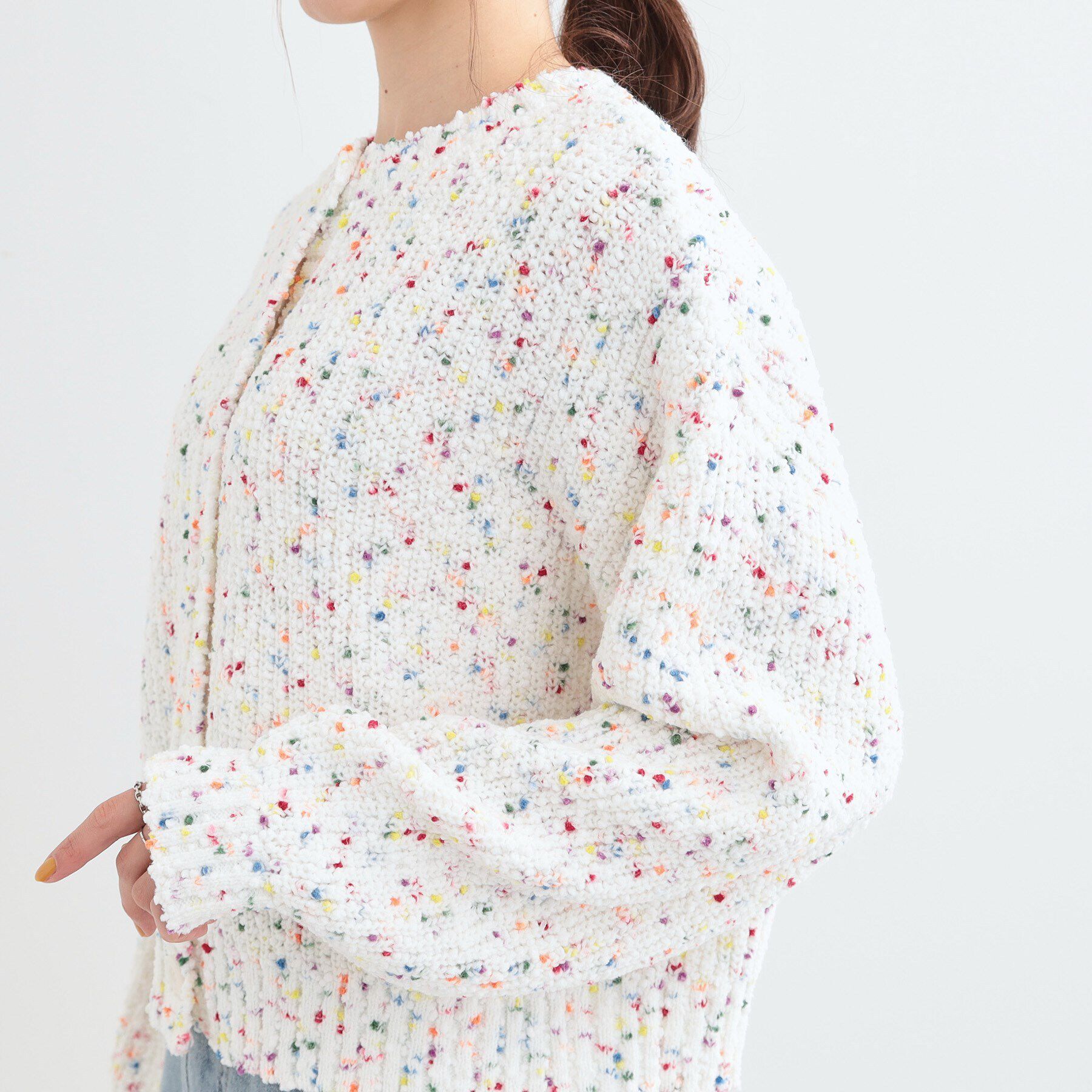 SHOO･LA･RUE「【前後2WAY/コンパクト丈】ぽこぽこ MIXニットカーディガン」|カーディガン|