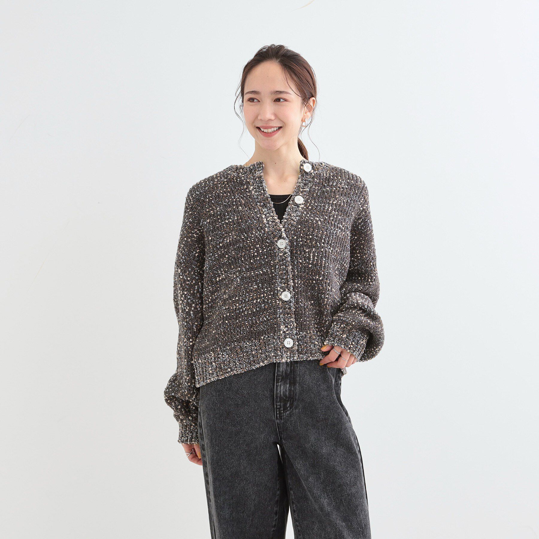 SHOO･LA･RUE「【前後2WAY/コンパクト丈】ぽこぽこ MIXニットカーディガン」|カーディガン|