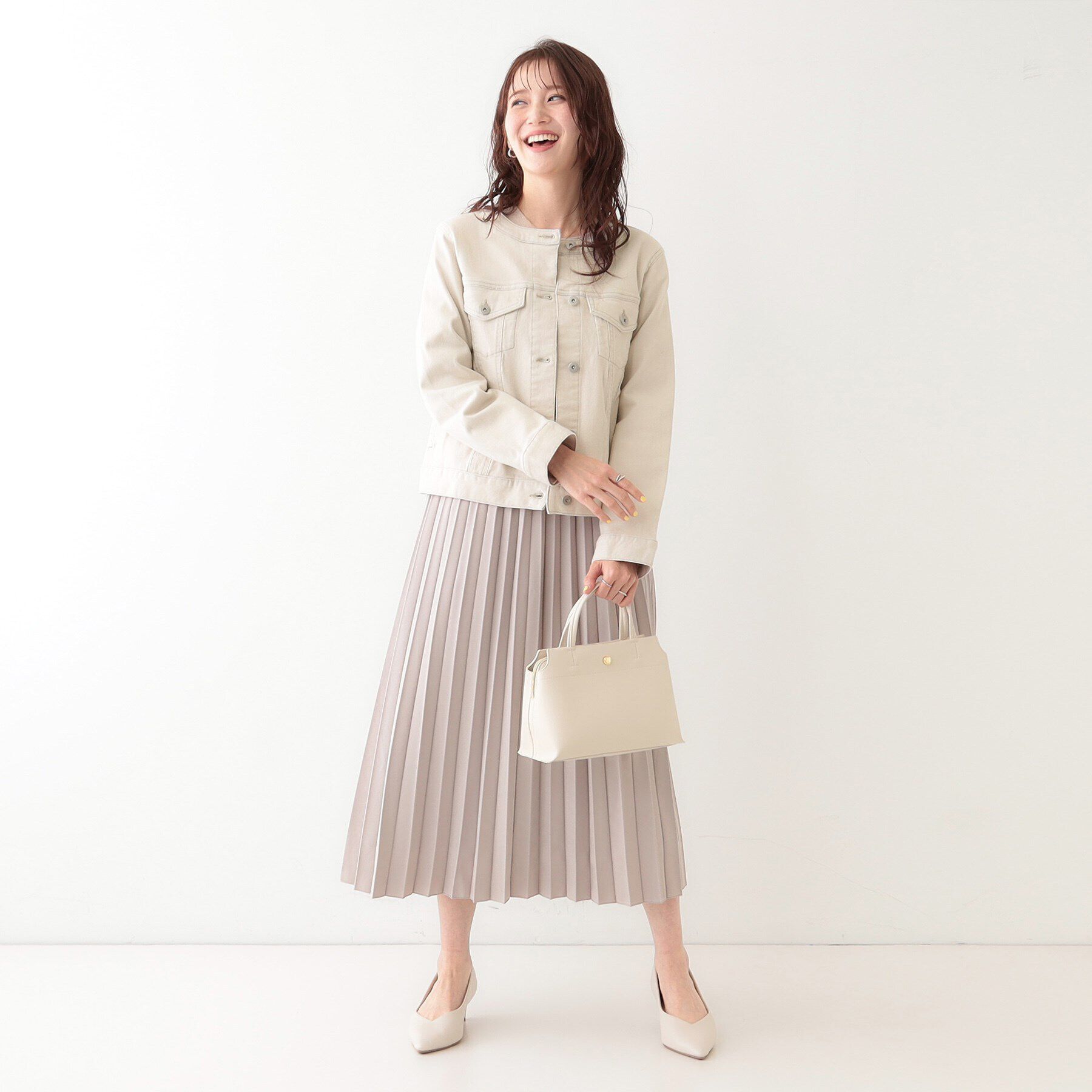 SHOO･LA･RUE「【S-LL】大人のための ノーカラーデニムジャケット」|デニムジャケット|