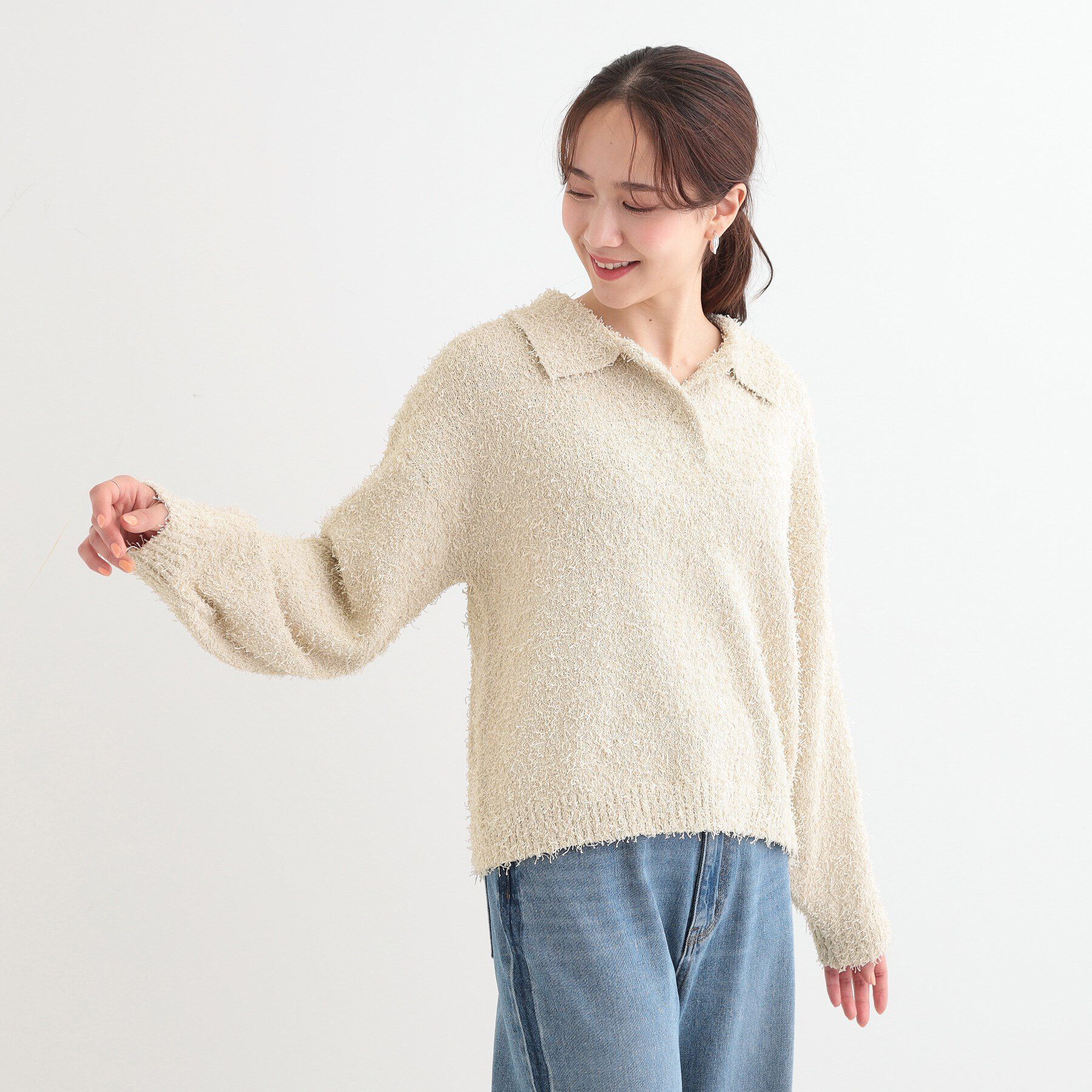 SHOO･LA･RUE「【S-LL】大人ヘルシー やわらかカールヤーン ポロニット」|ニット・セーター|