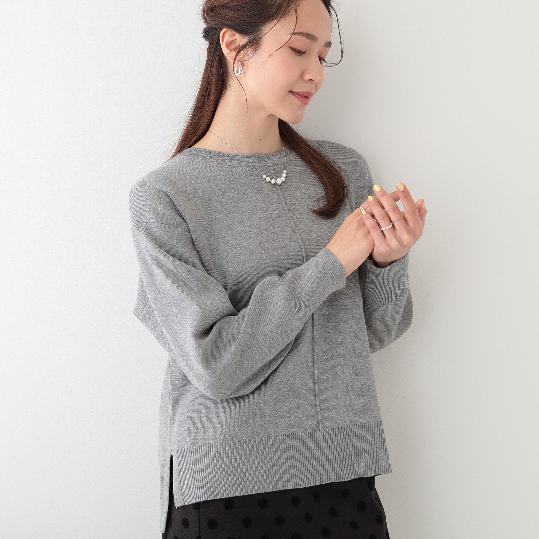 SHOO･LA･RUE「【S-LL/セットアップ可】インせず着られる さらっとなめらかニット」|ニット・セーター|グレー(012)