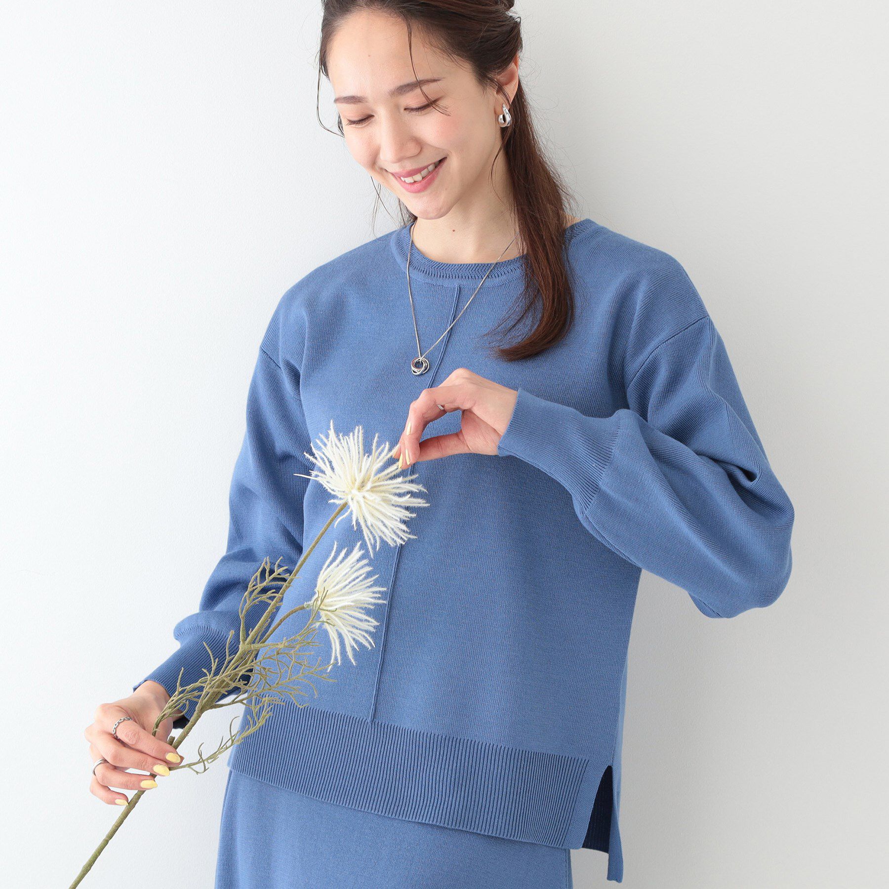 SHOO･LA･RUE「【S-LL/セットアップ可】インせず着られる さらっとなめらかニット」|ニット・セーター|ブルー(092)