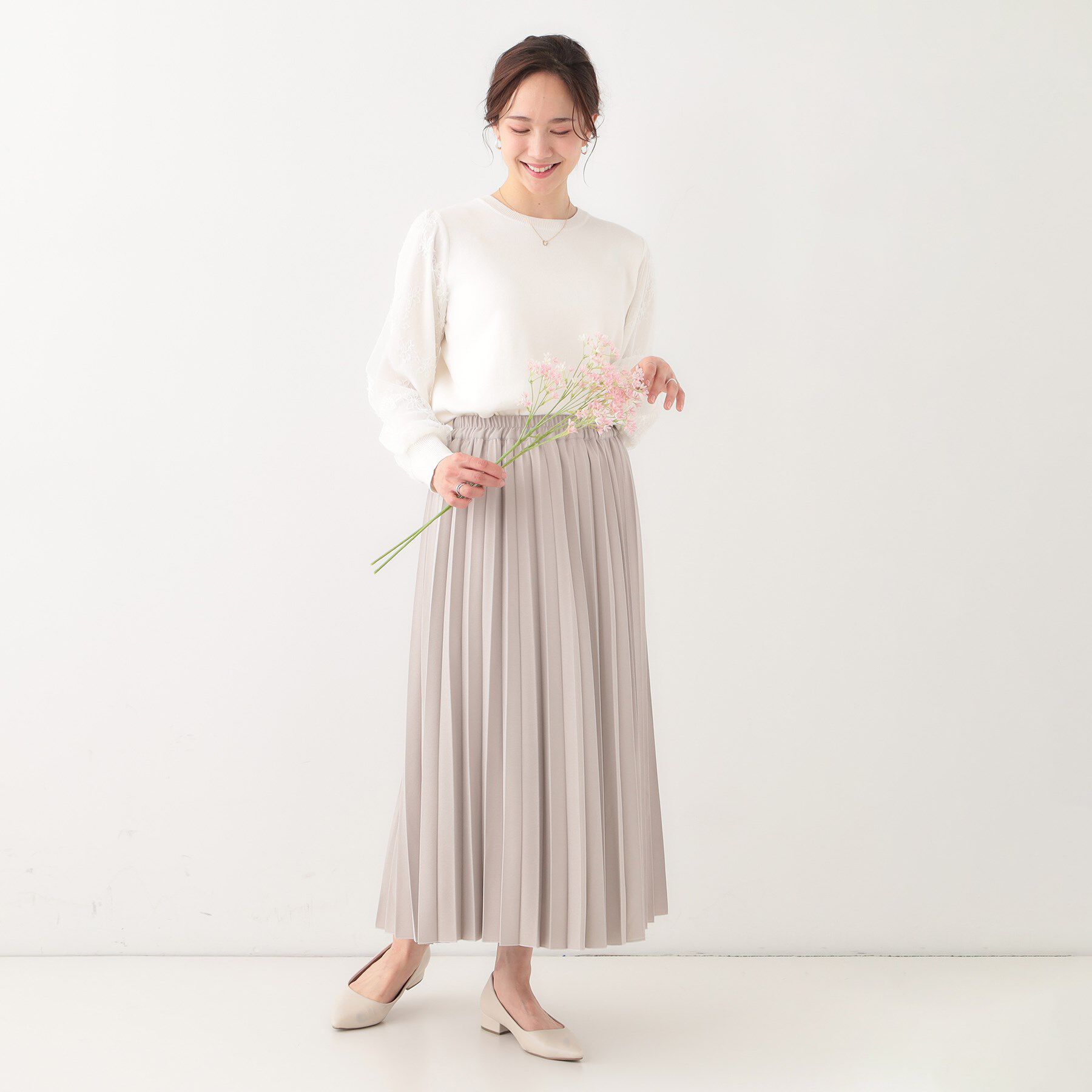 SHOO･LA･RUE「【S-LL】1枚で華やかになる お袖レースドッキングニット」|ニット・セーター|