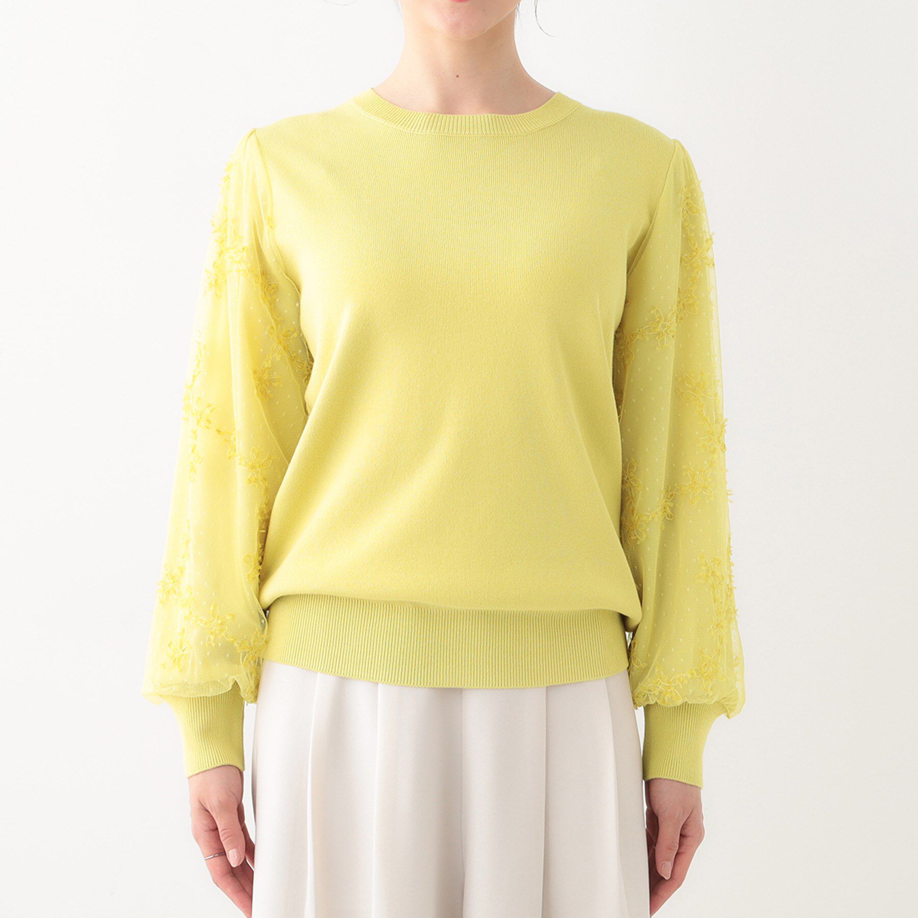 SHOO･LA･RUE「【S-LL】1枚で華やかになる お袖レースドッキングニット」|ニット・セーター|