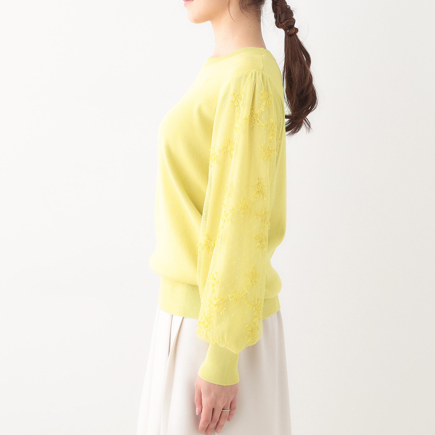 SHOO･LA･RUE「【S-LL】1枚で華やかになる お袖レースドッキングニット」|ニット・セーター|