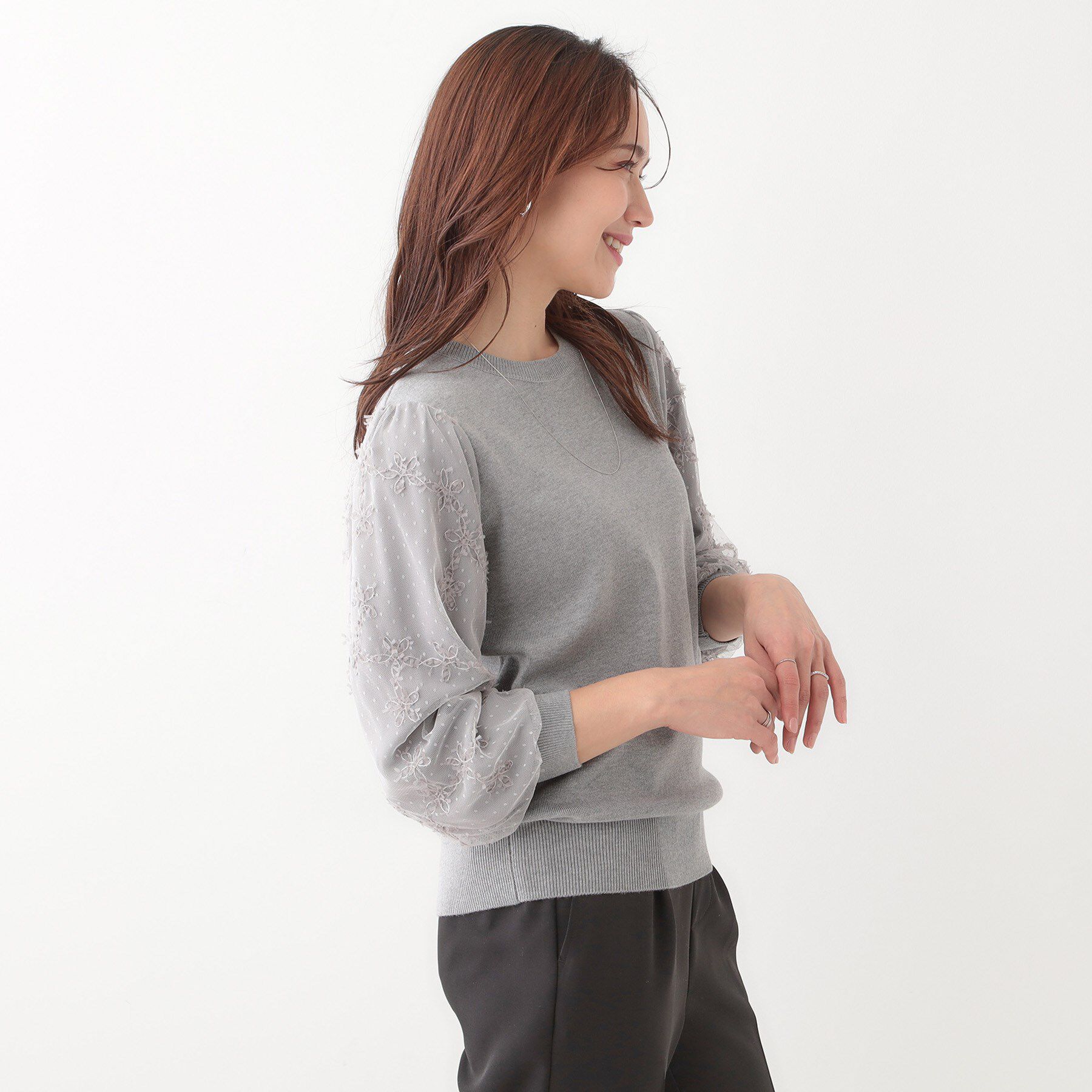 SHOO･LA･RUE「【S-LL】1枚で華やかになる お袖レースドッキングニット」|ニット・セーター|