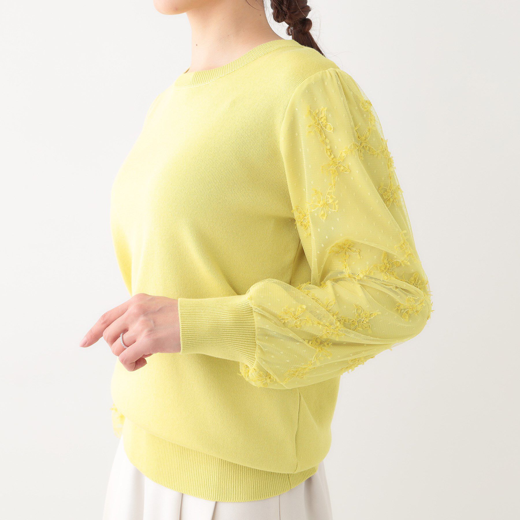SHOO･LA･RUE「【S-LL】1枚で華やかになる お袖レースドッキングニット」|ニット・セーター|