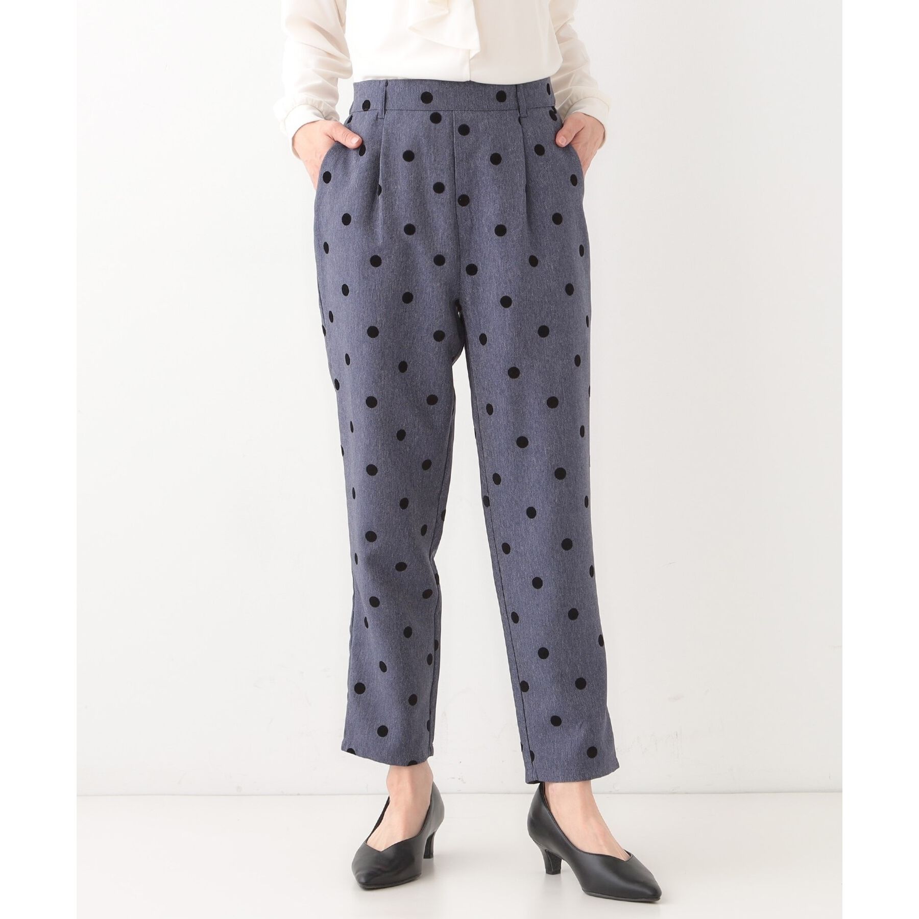 SHOO･LA･RUE「【S-LL】華やかさ引き立つ フロッキードット柄 テーパードパンツ」|その他|