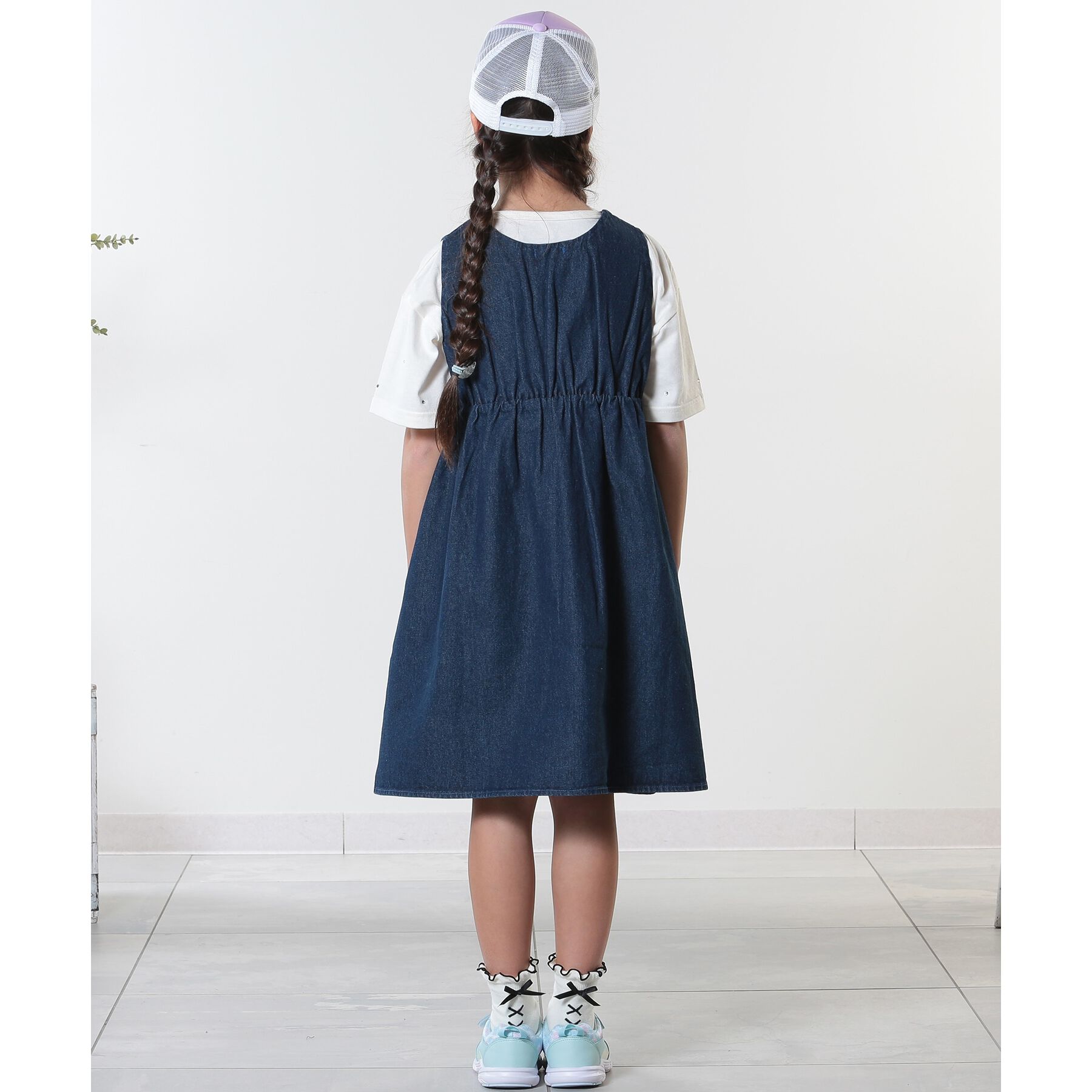 SHOO･LA･RUE「【洗える/100-150cm】スカラップ使いがキュートな デニムジャンドレ」|ワンピース|