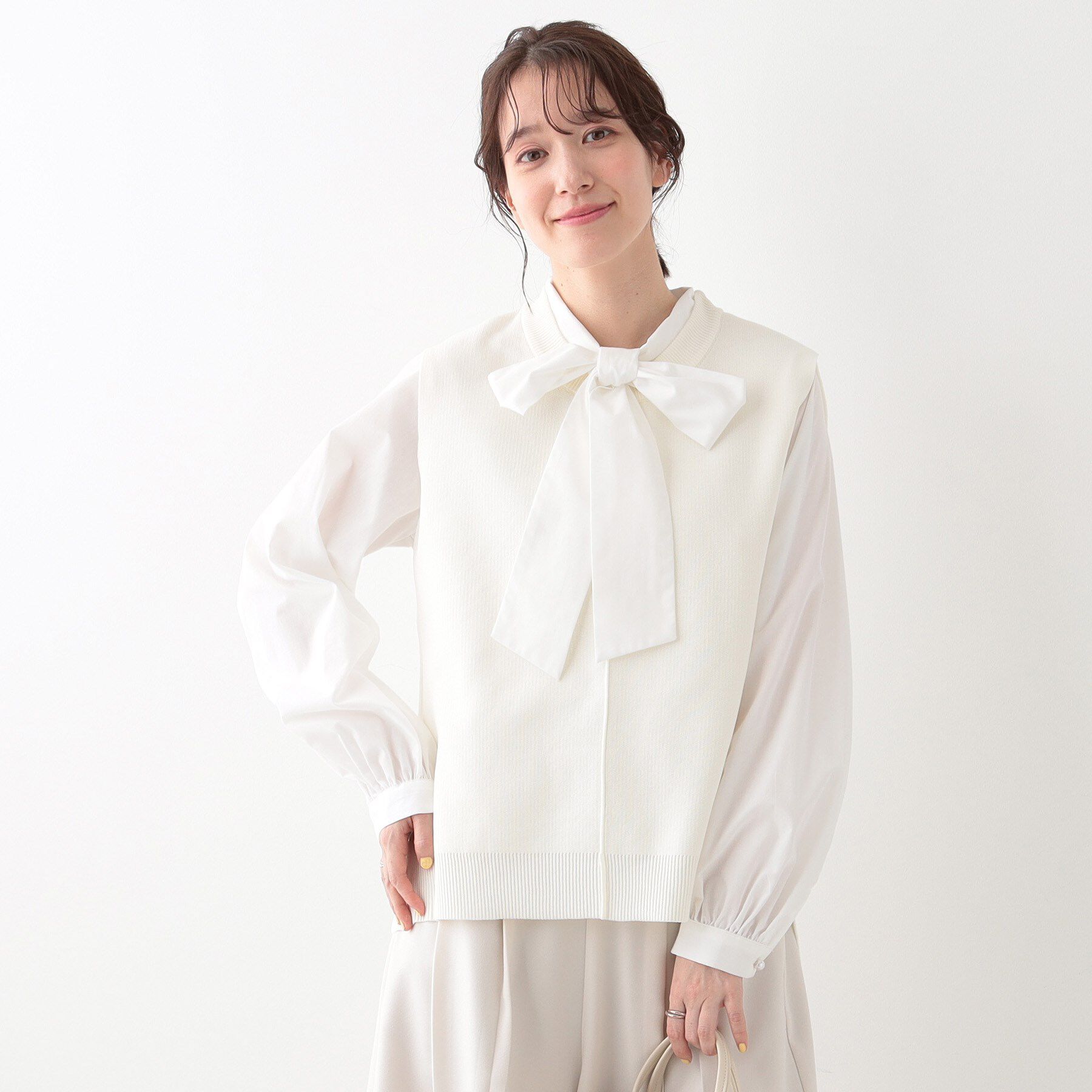 SHOO･LA･RUE「【S-LL/2点セット】着回し自在 ニットベスト＋フレアブラウス」|その他|