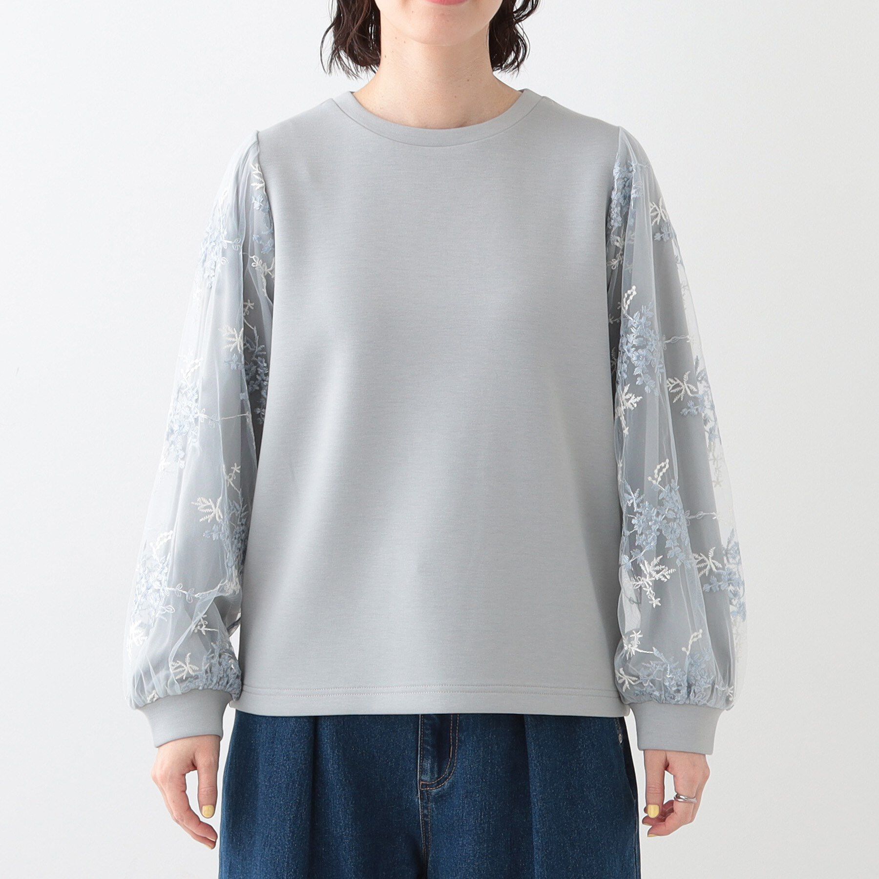 SHOO･LA･RUE「大人上品 お袖チュール刺繍 切替トップス」|Tシャツ・カットソー|