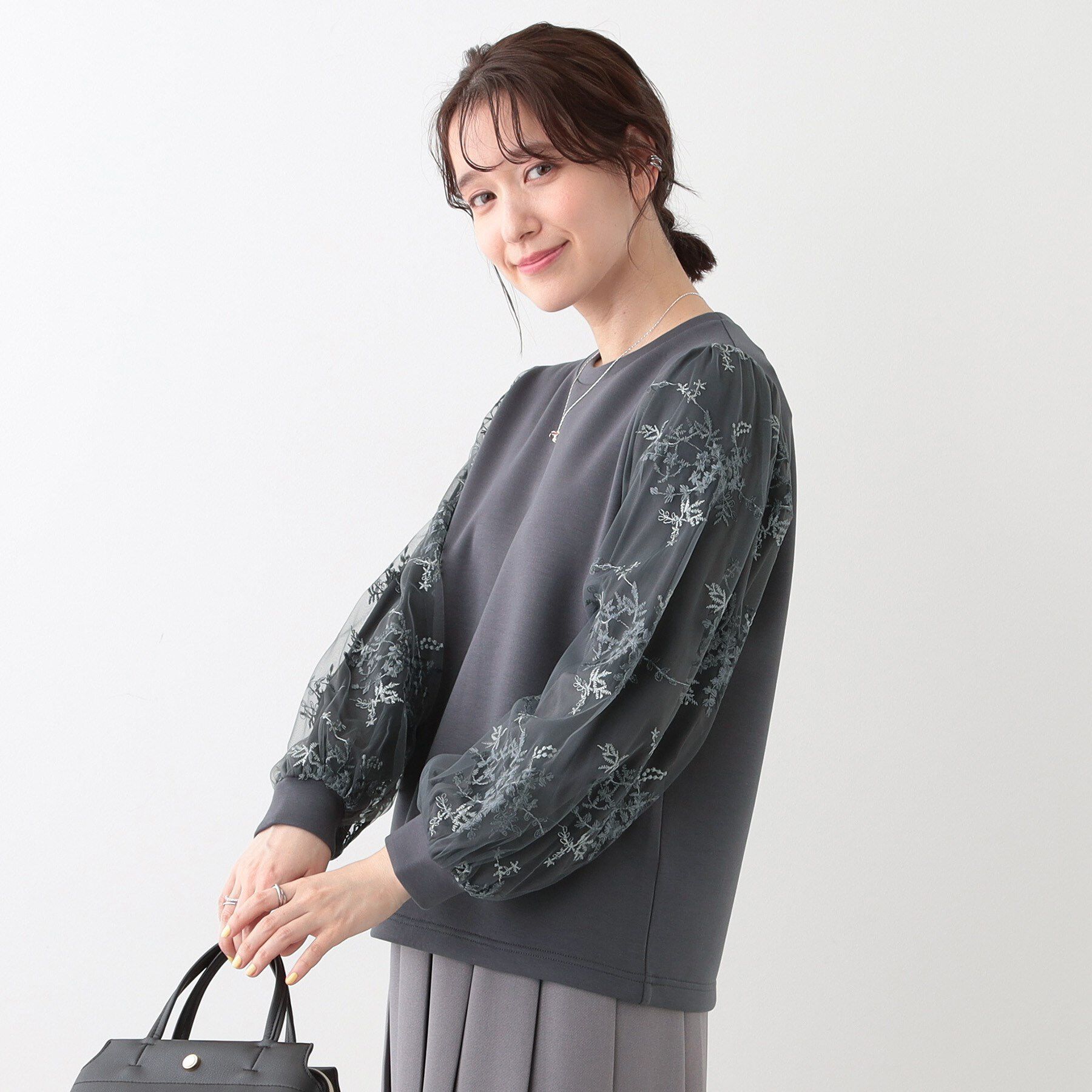 SHOO･LA･RUE「大人上品 お袖チュール刺繍 切替トップス」|Tシャツ・カットソー|