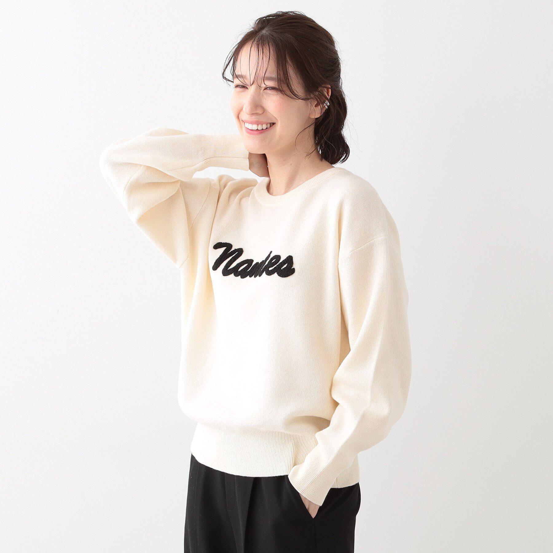 SHOO･LA･RUE「【洗える/S-LL/ちくちくしにくい】ロゴ入りスウェットライクニット」|ニット・セーター|