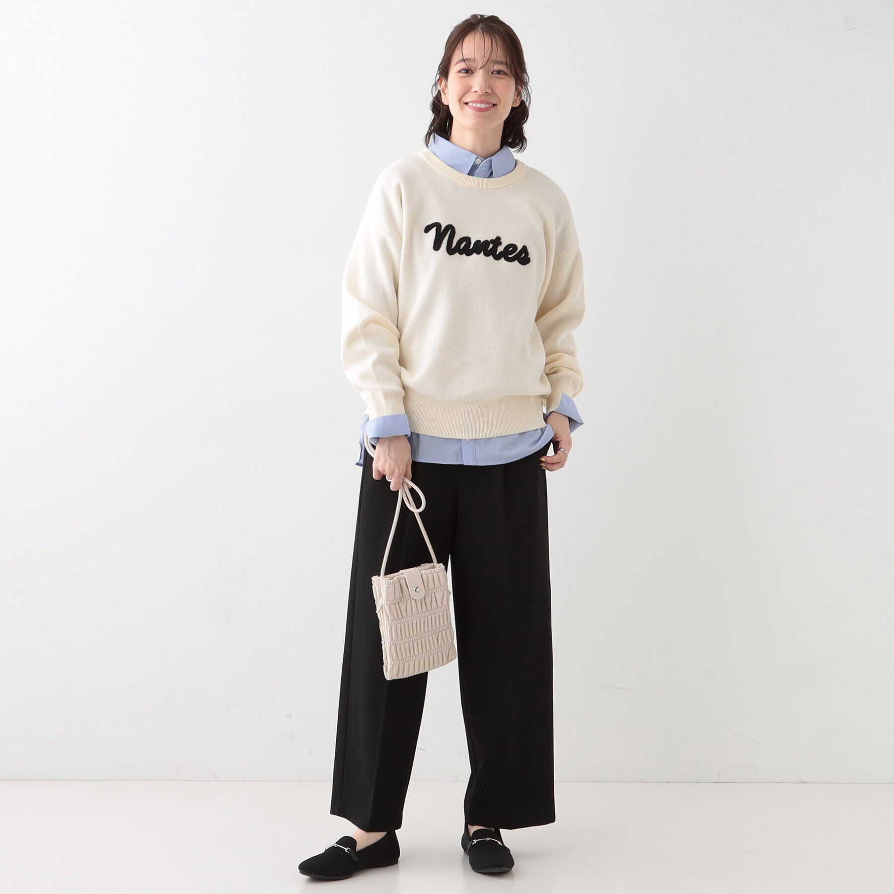 SHOO･LA･RUE「【洗える/S-LL/ちくちくしにくい】ロゴ入りスウェットライクニット」|ニット・セーター|